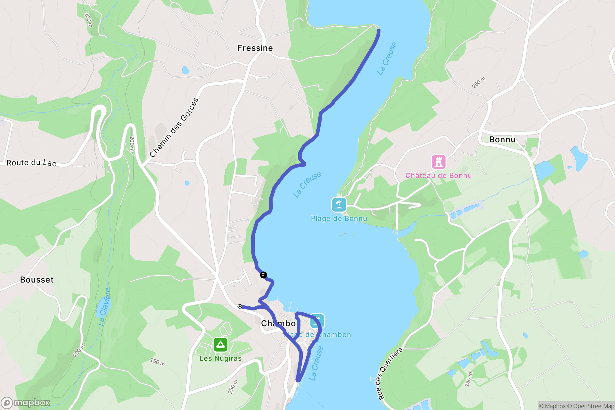 Éguzon-Chantôme : carte du parcours de randonnée - France