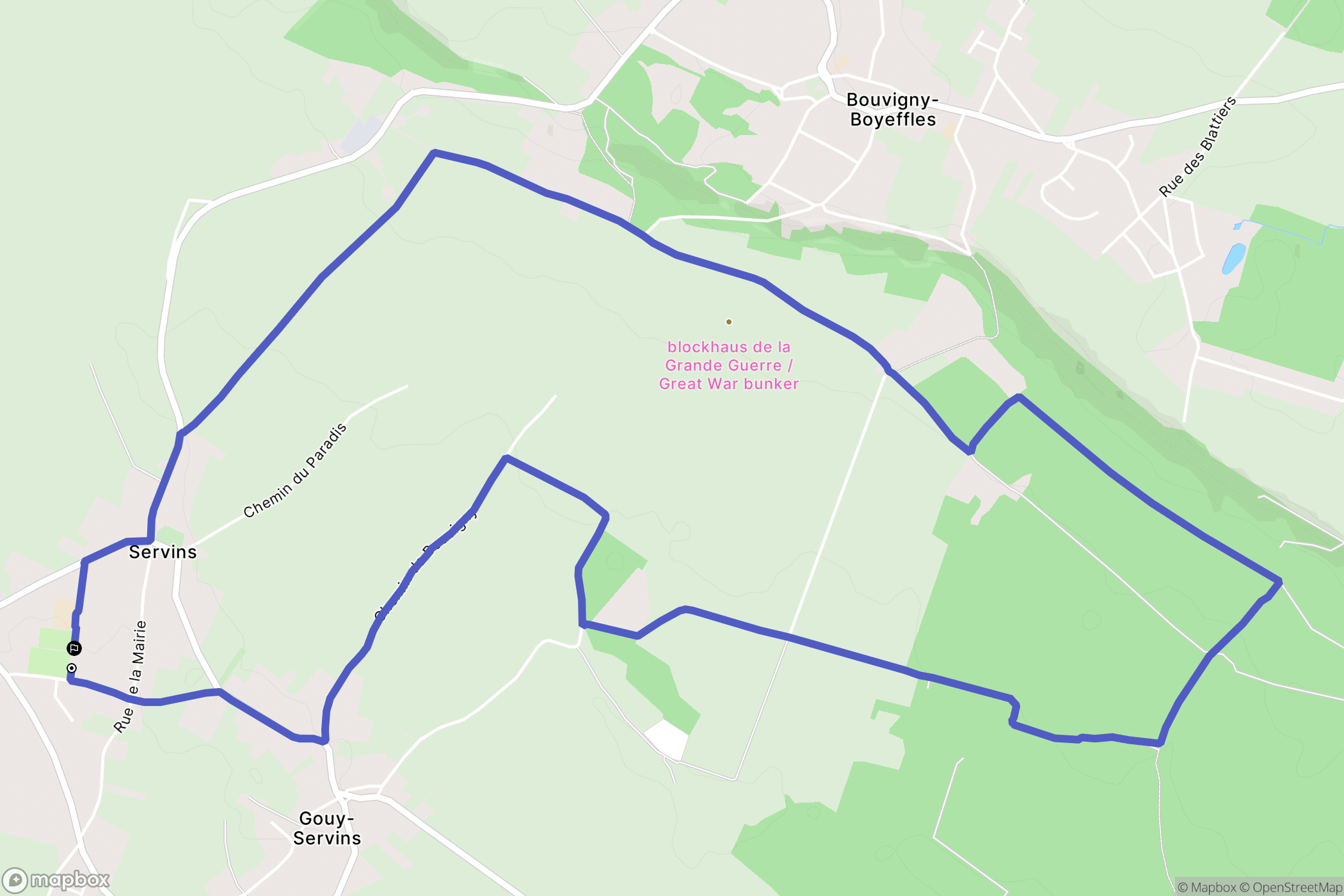 Servins : carte du parcours de randonnée - France