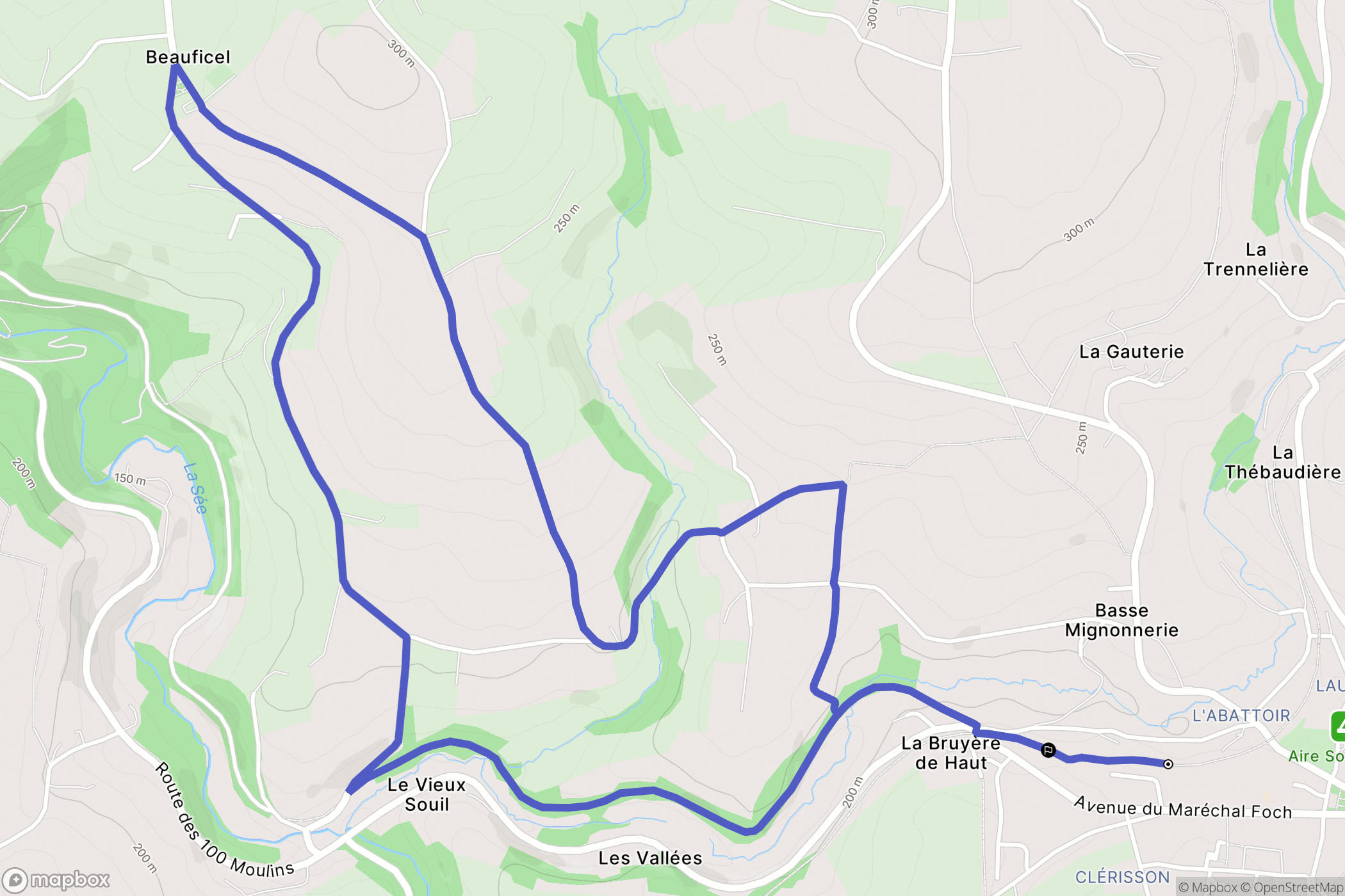 Sourdeval : carte du parcours de randonnée - France