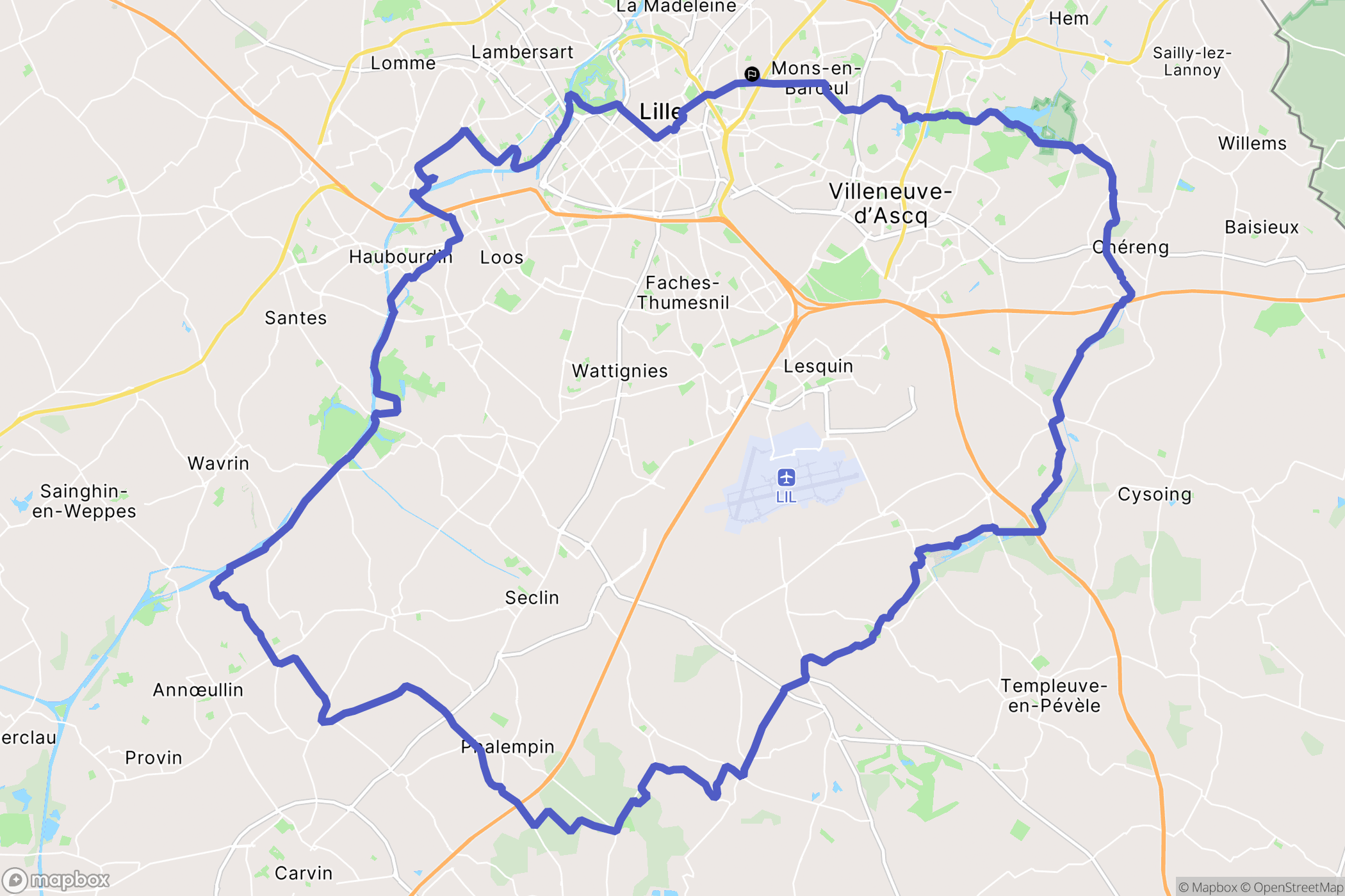 Lille : carte du parcours de randonnée - France