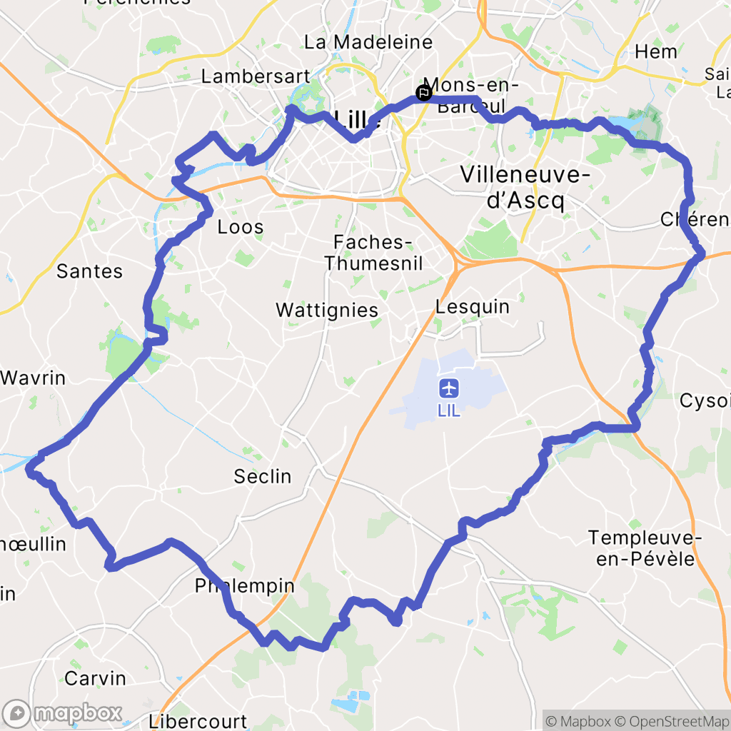 Lille : carte du parcours de randonnée - France