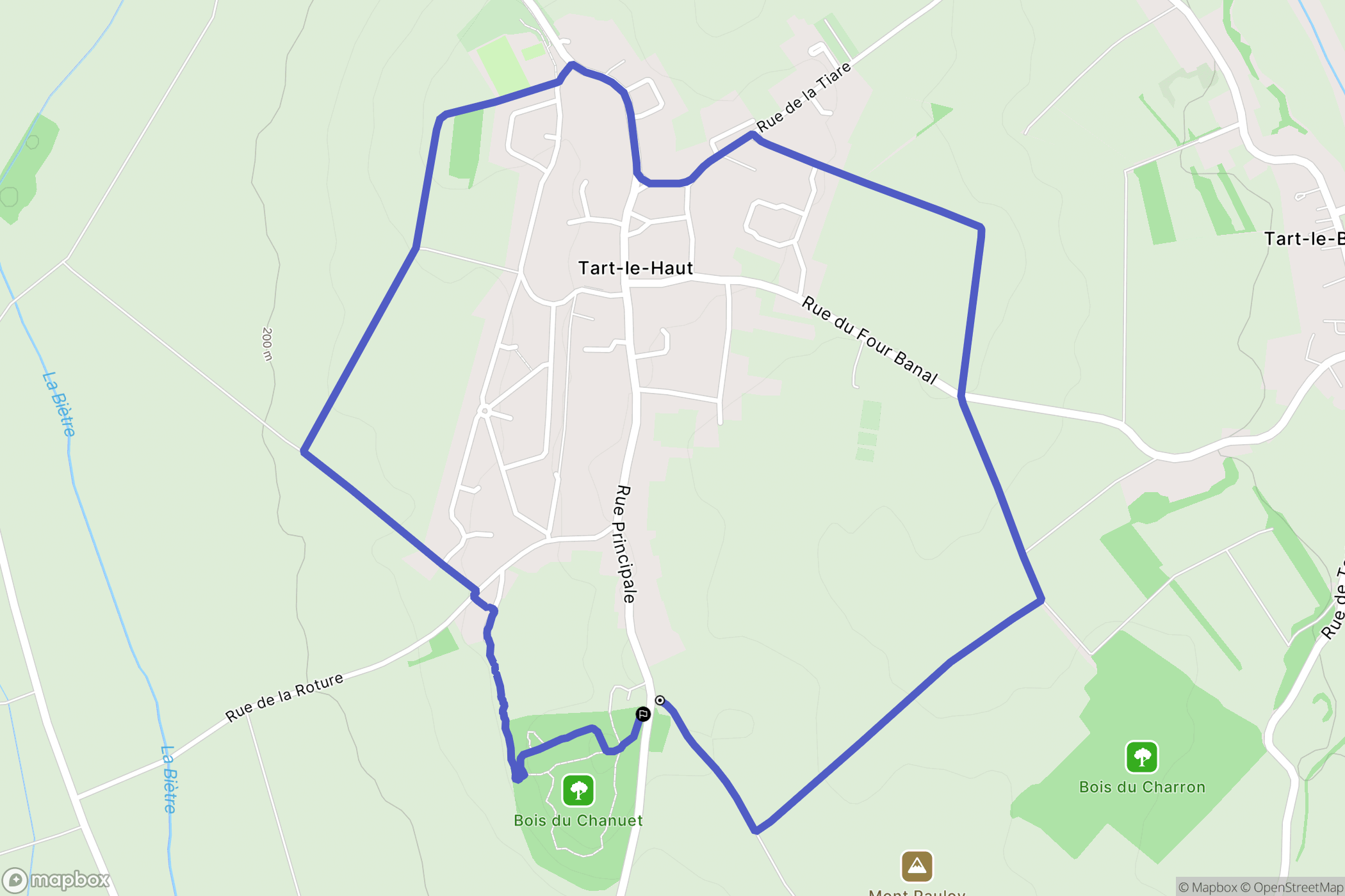 Tart : carte du parcours de randonnée - France