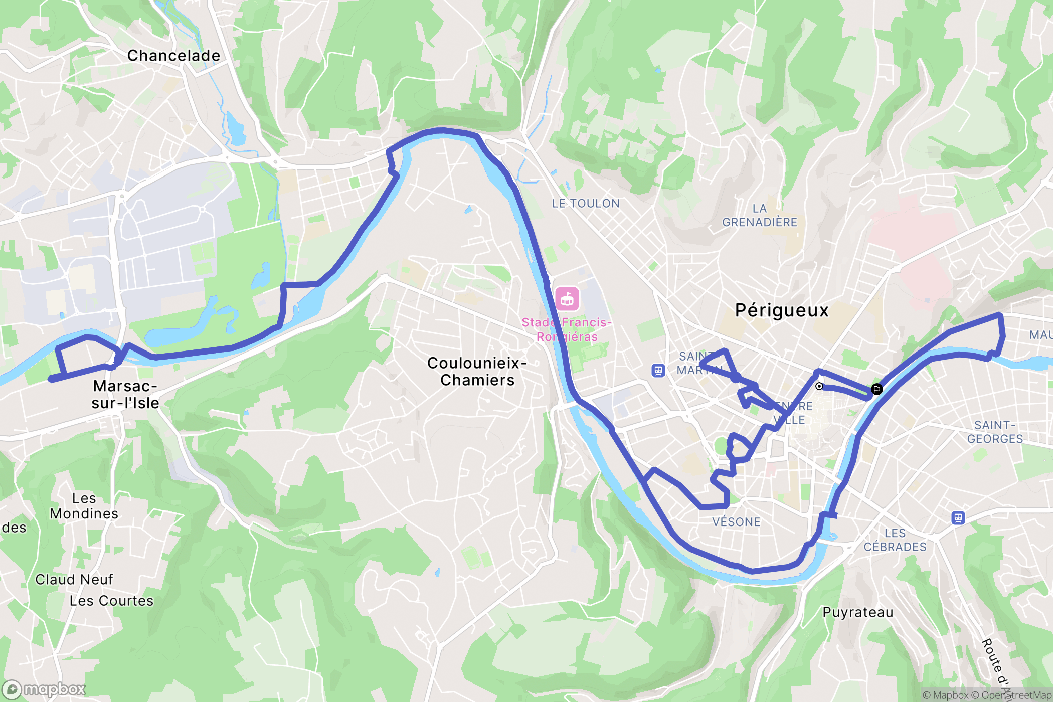 Périgueux : carte du parcours de randonnée - France