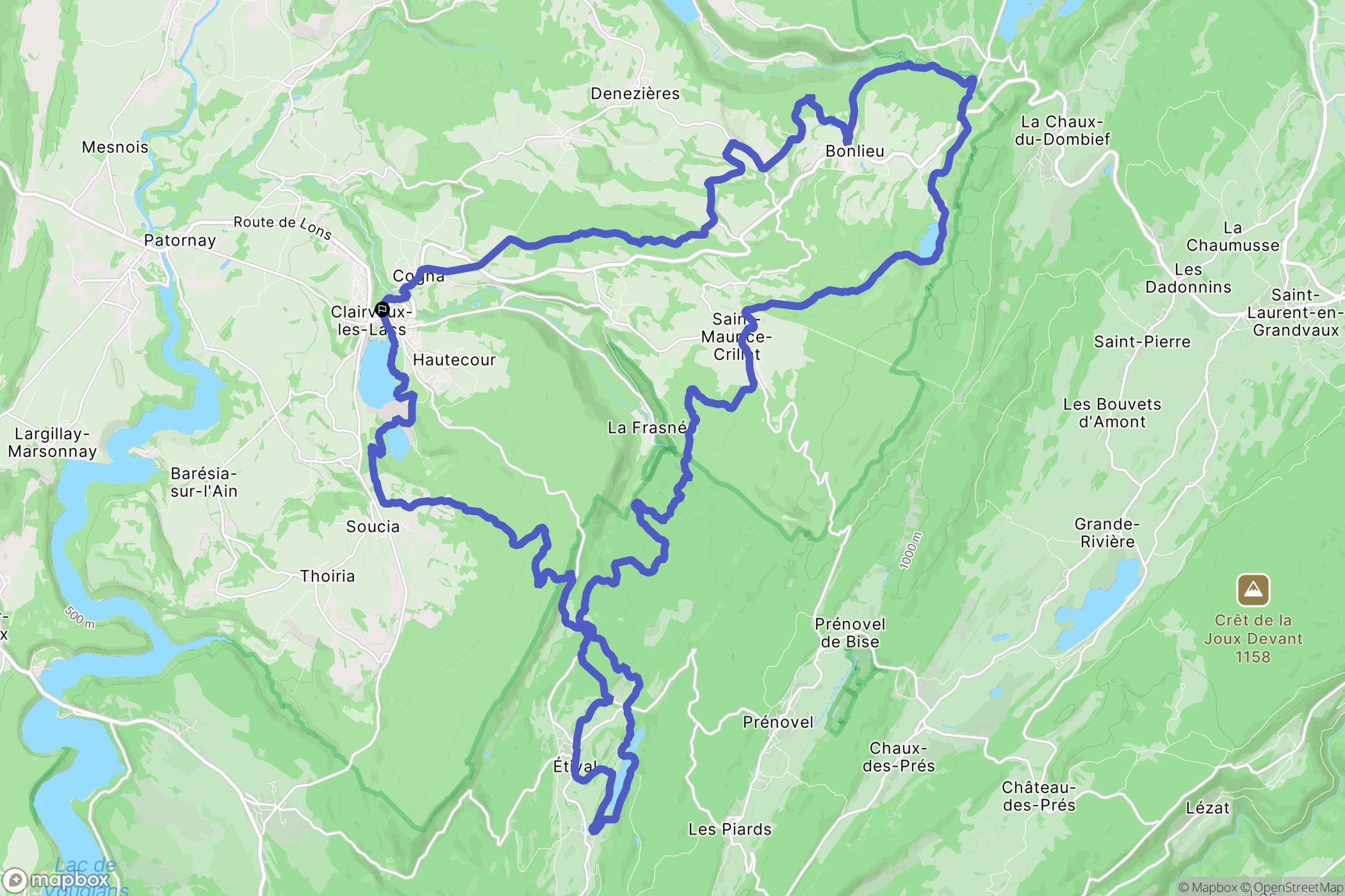 Clairvaux-les-Lacs : carte du parcours de randonnée - France