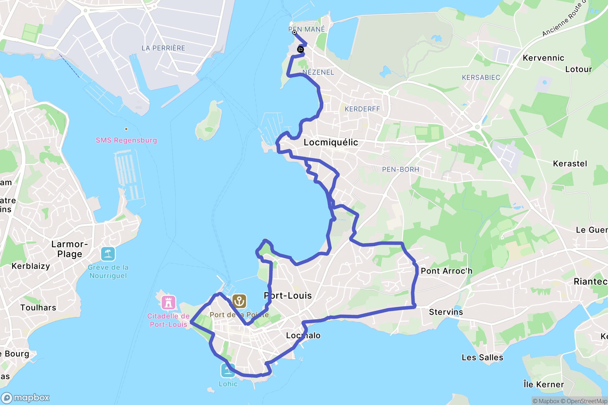Locmiquélic : carte du parcours de randonnée - France