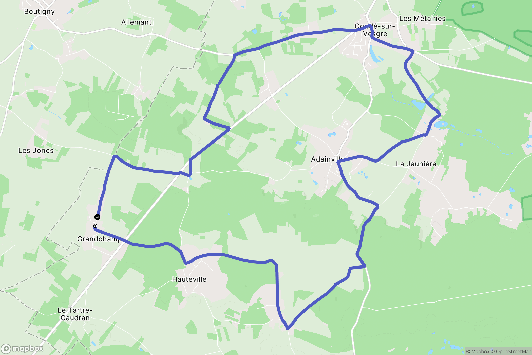 Grandchamp : carte du parcours de randonnée - France