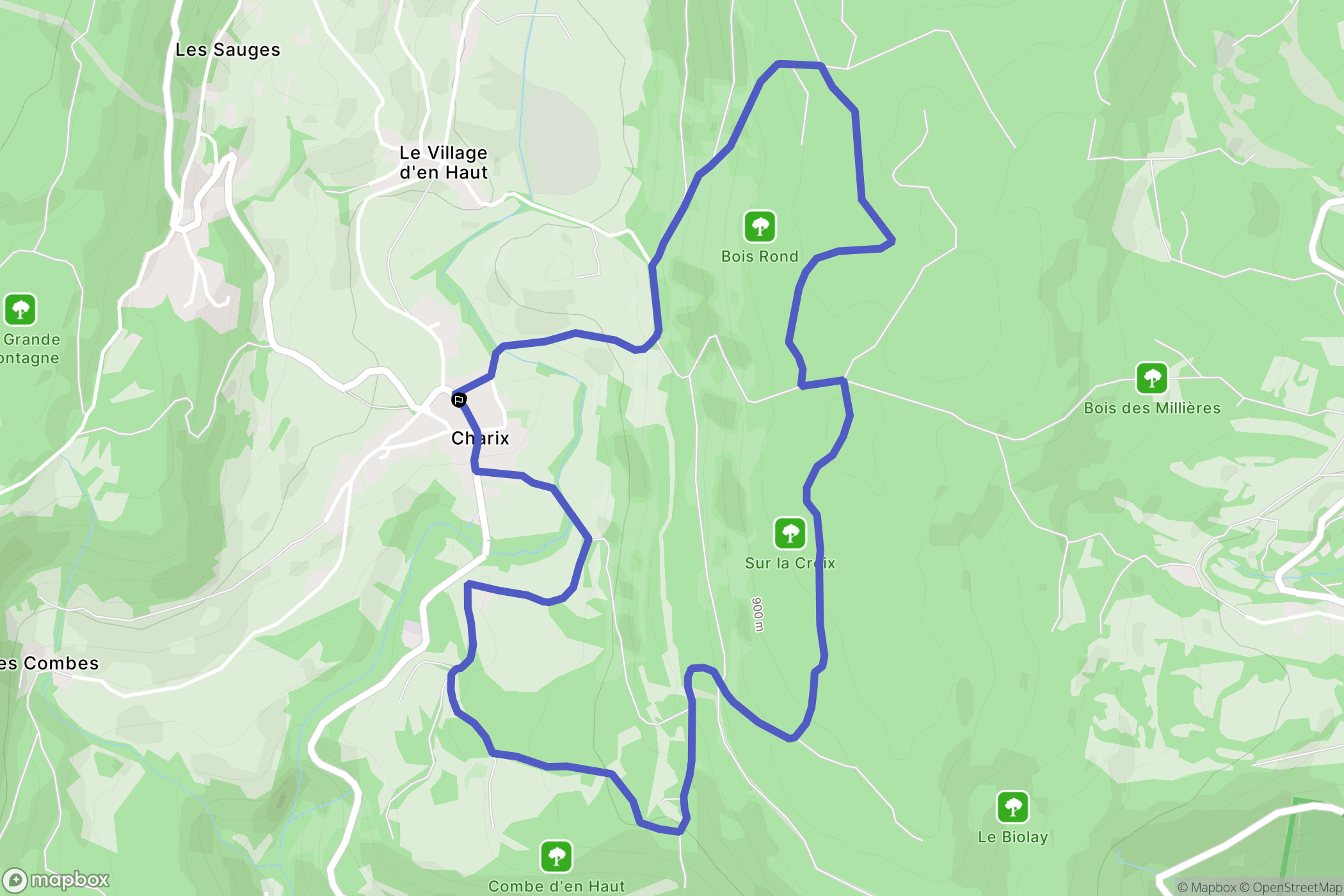 Charix : carte du parcours de randonnée - France