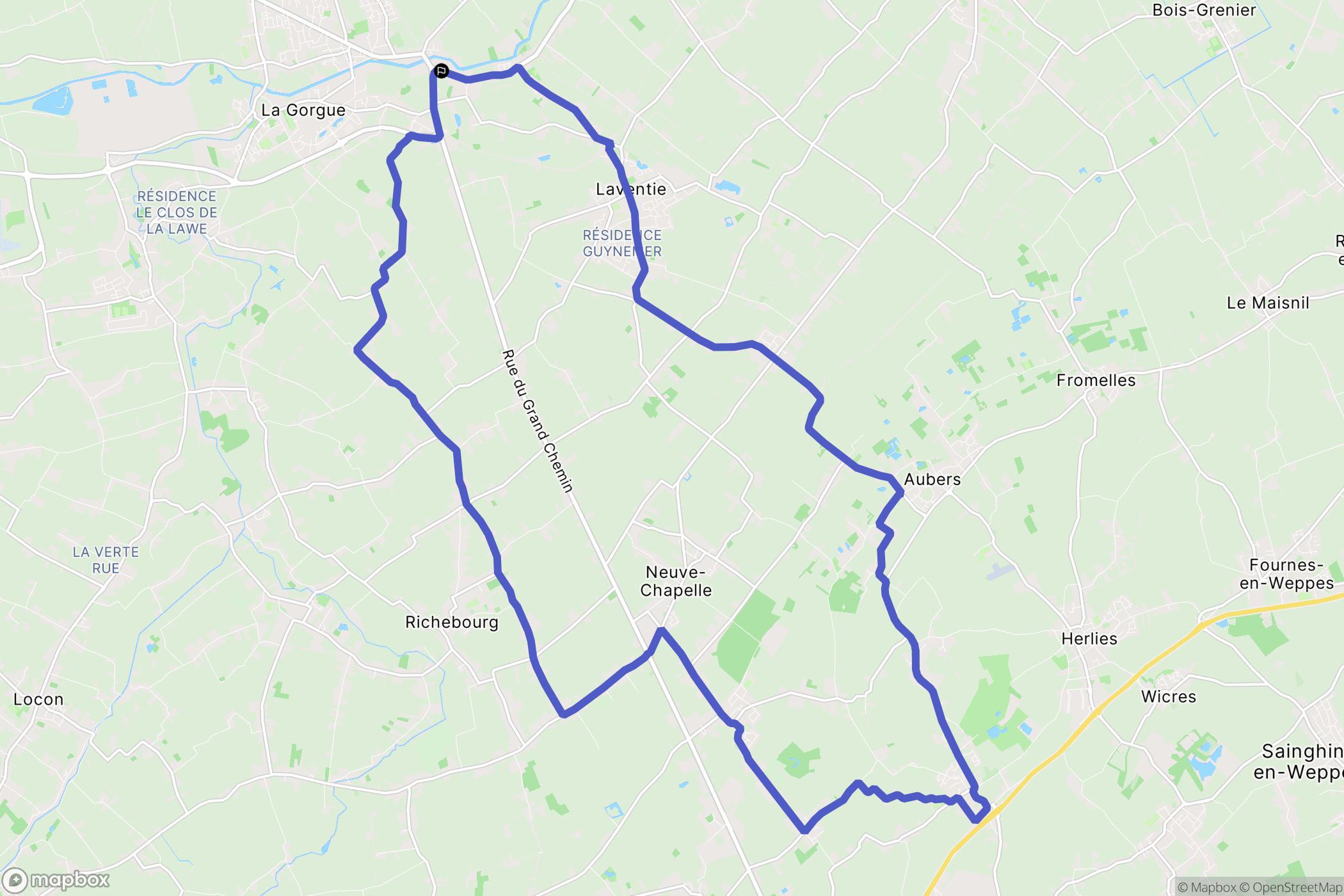 La Gorgue : carte du parcours de randonnée - France