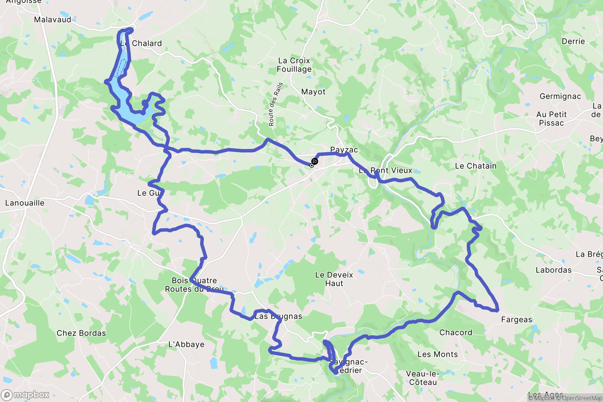 Payzac : carte du parcours de randonnée - France