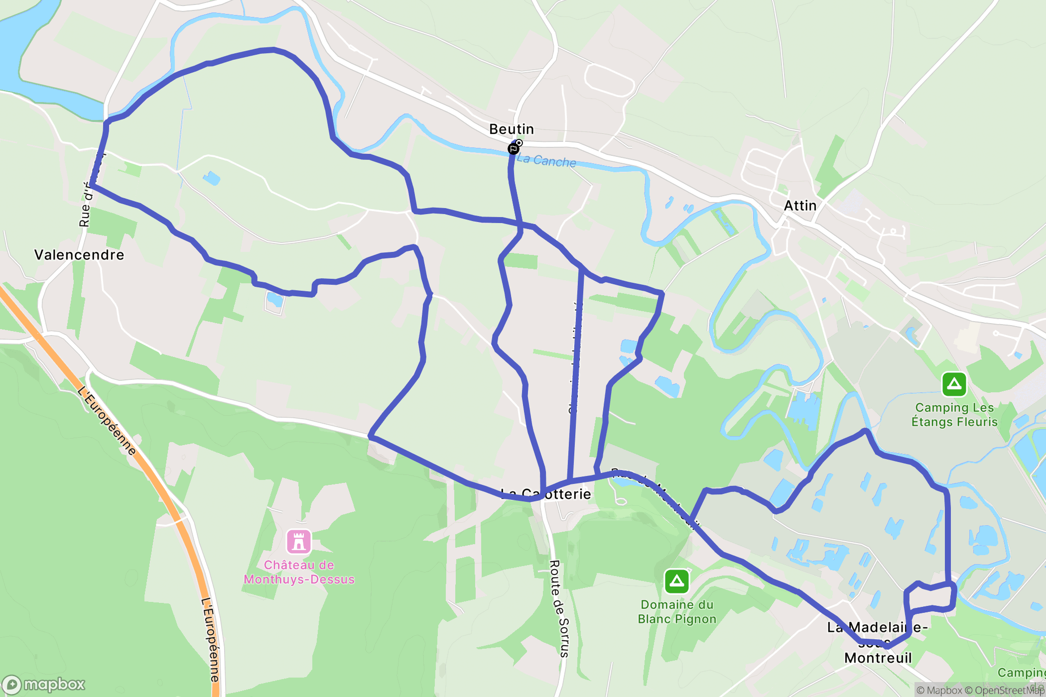Beutin : carte du parcours de randonnée - France