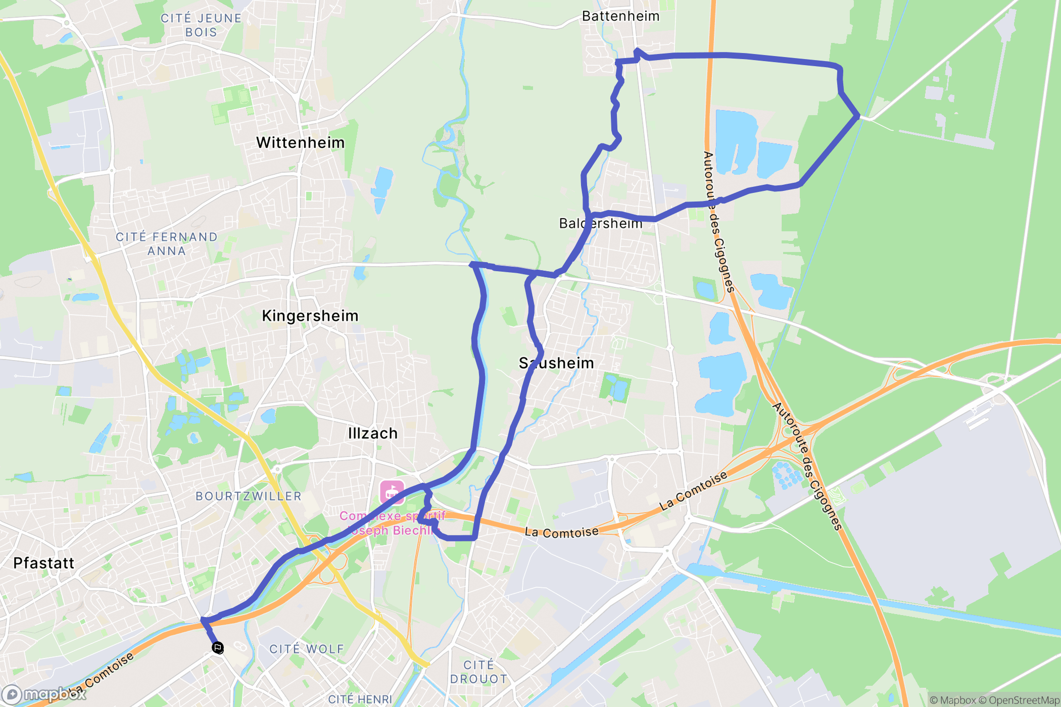 Mulhouse : carte du parcours de randonnée - France