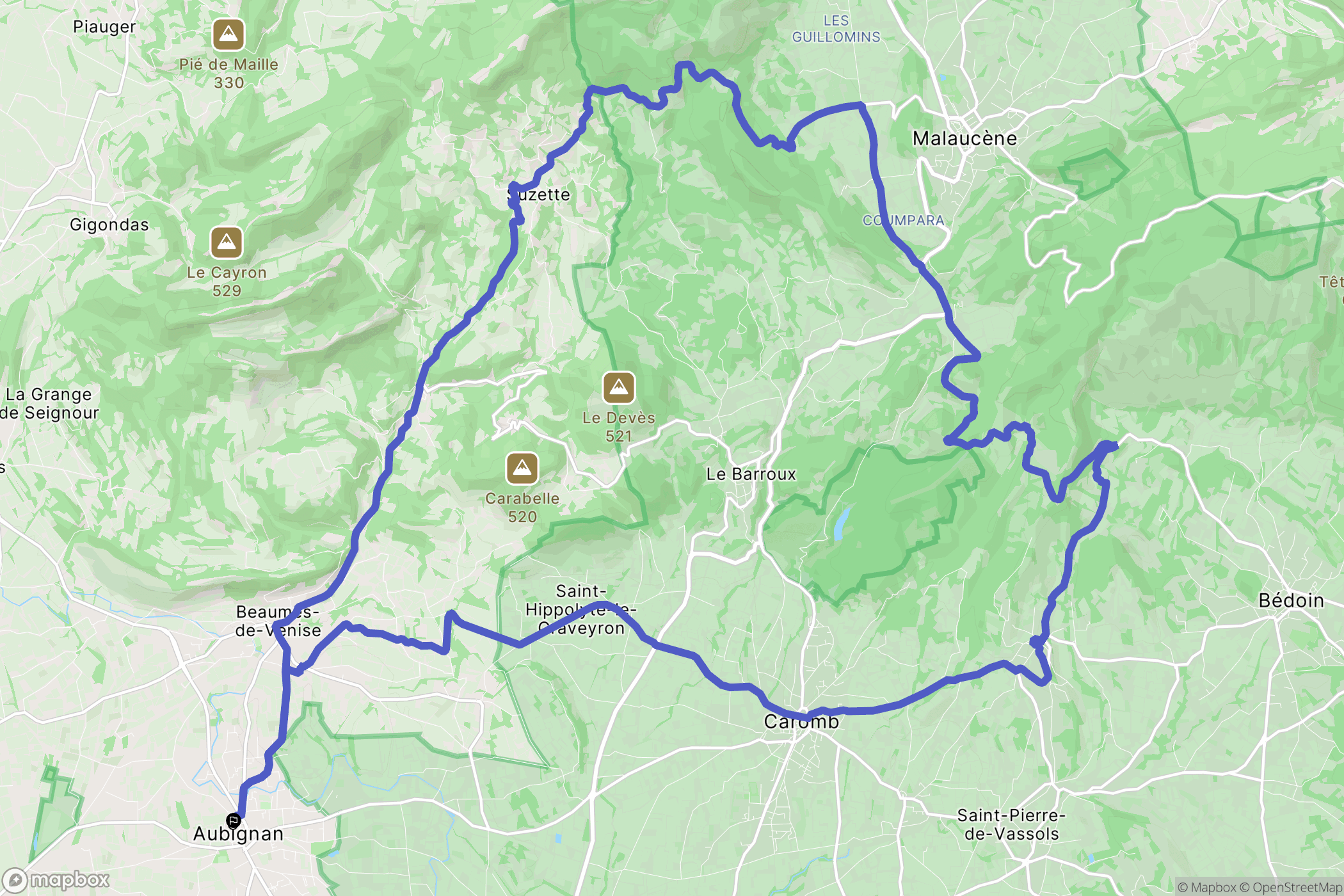 Aubignan : carte du parcours de randonnée - France