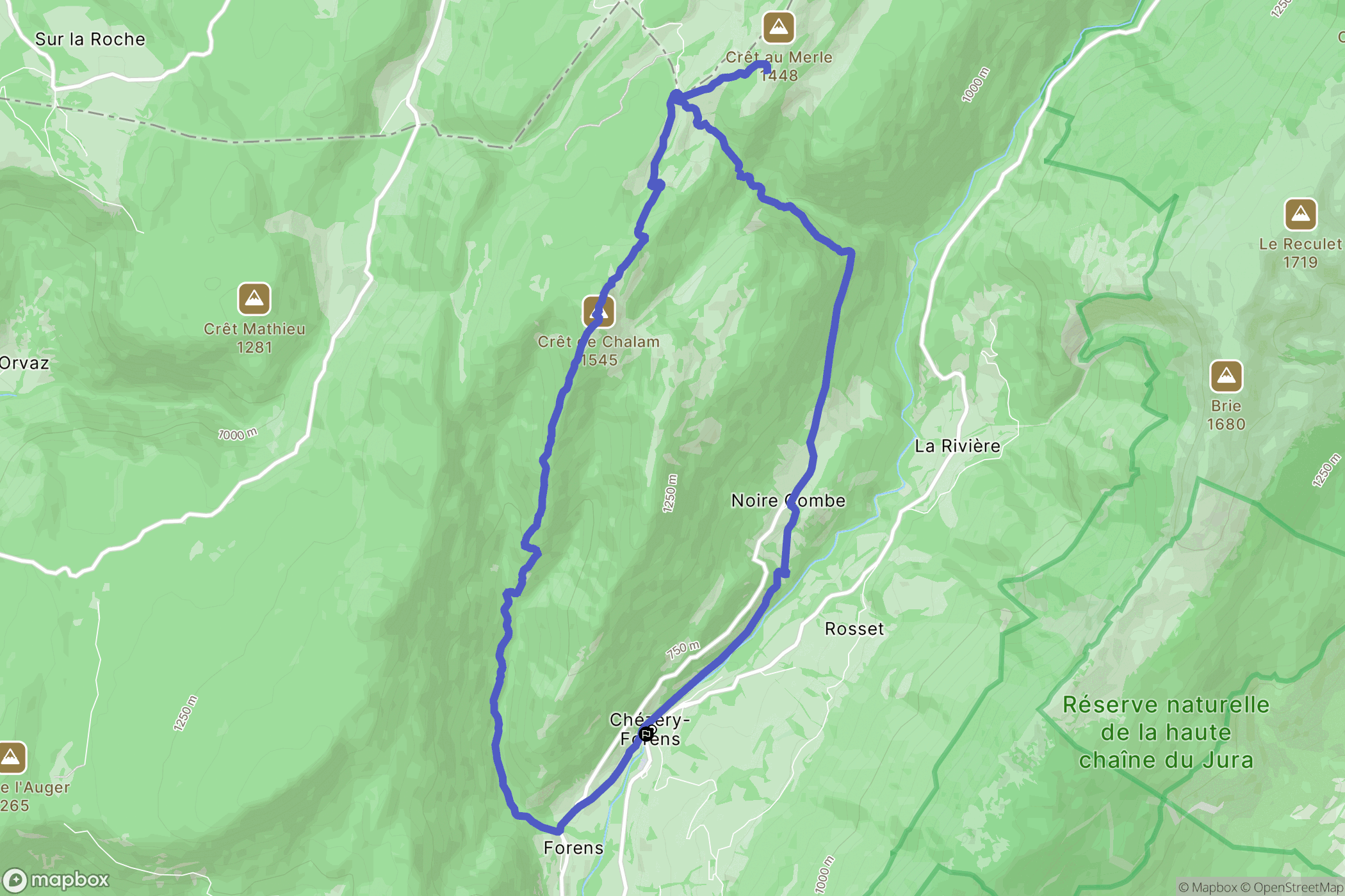 Chézery-Forens : carte du parcours de randonnée - France