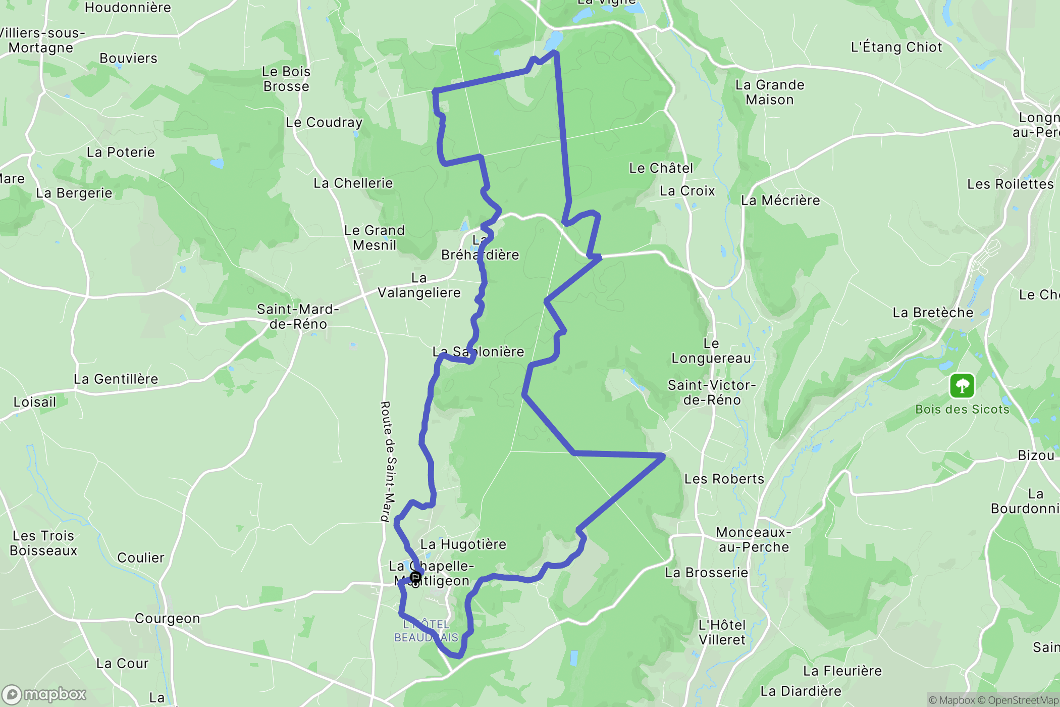 La Chapelle-Montligeon : carte du parcours de randonnée - France