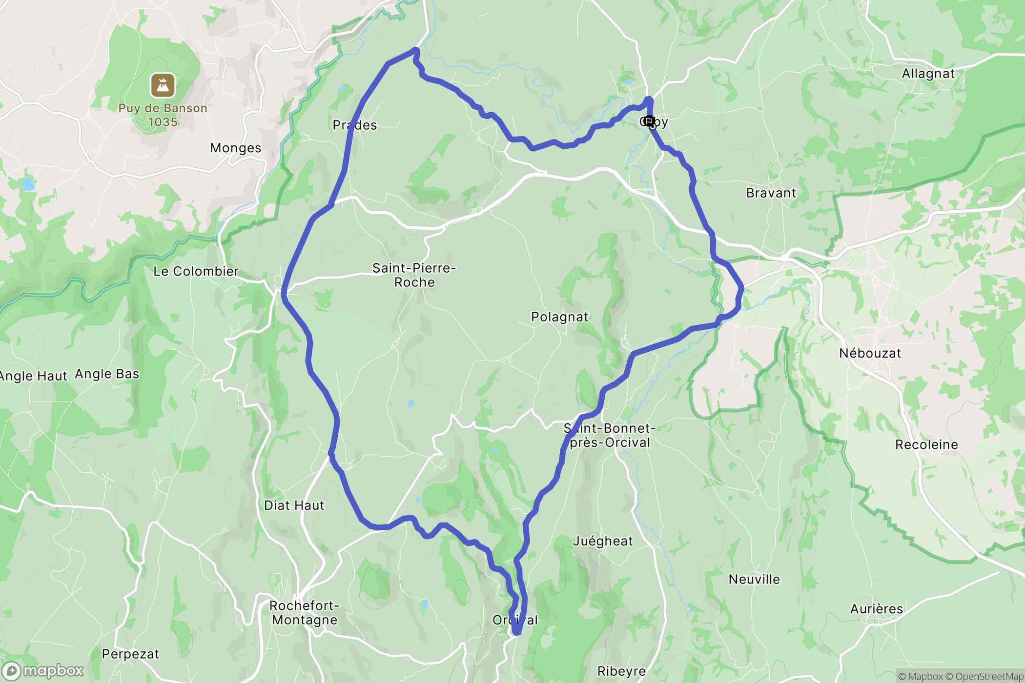 Olby : carte du parcours de randonnée - France