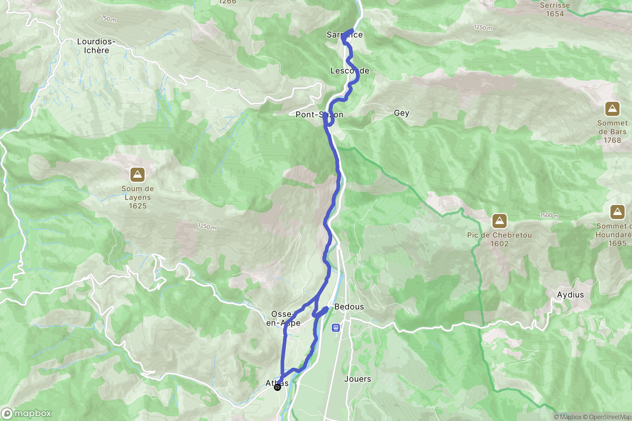 Lées-Athas : carte du parcours de randonnée - France