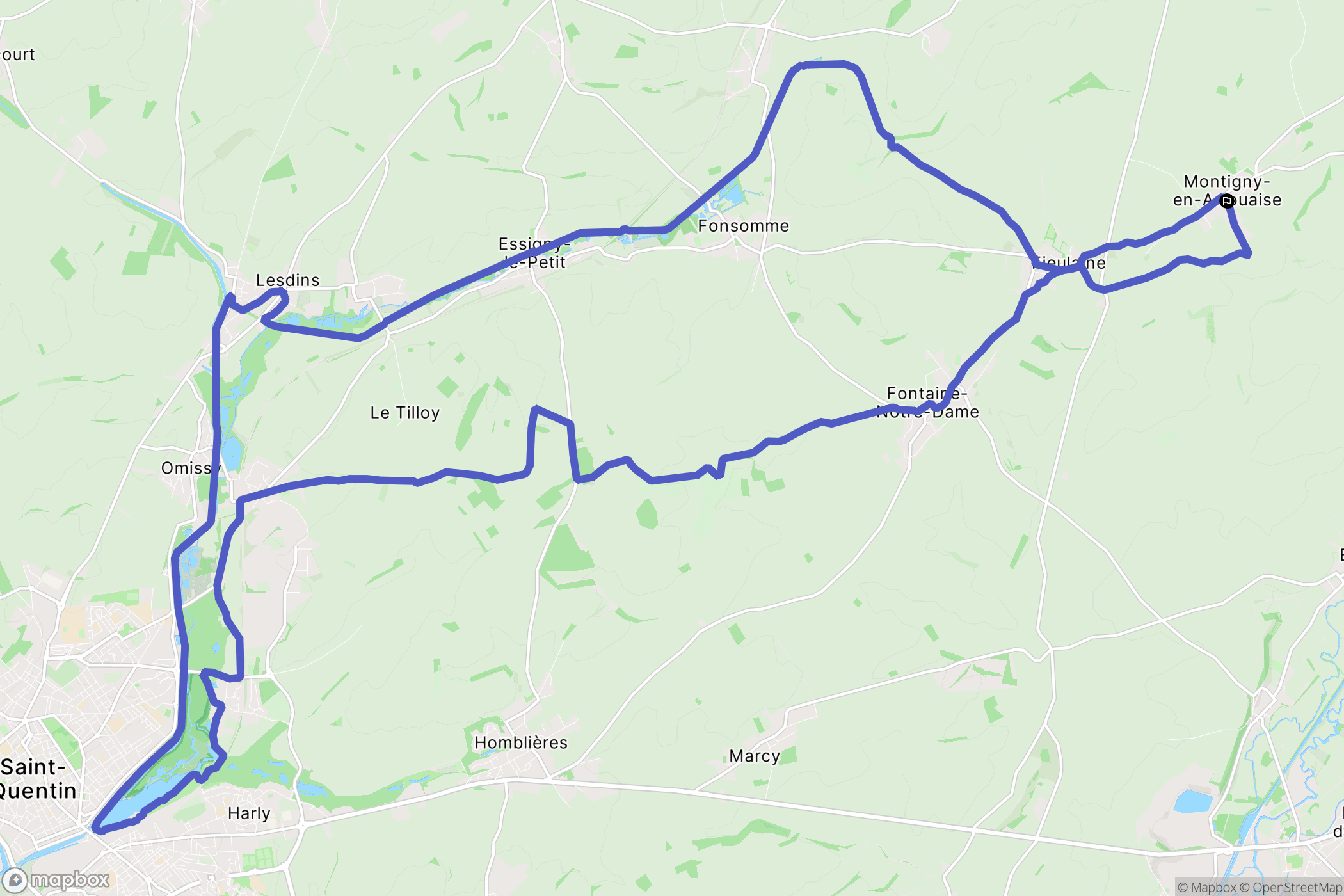 Montigny-en-Arrouaise : carte du parcours de randonnée - France