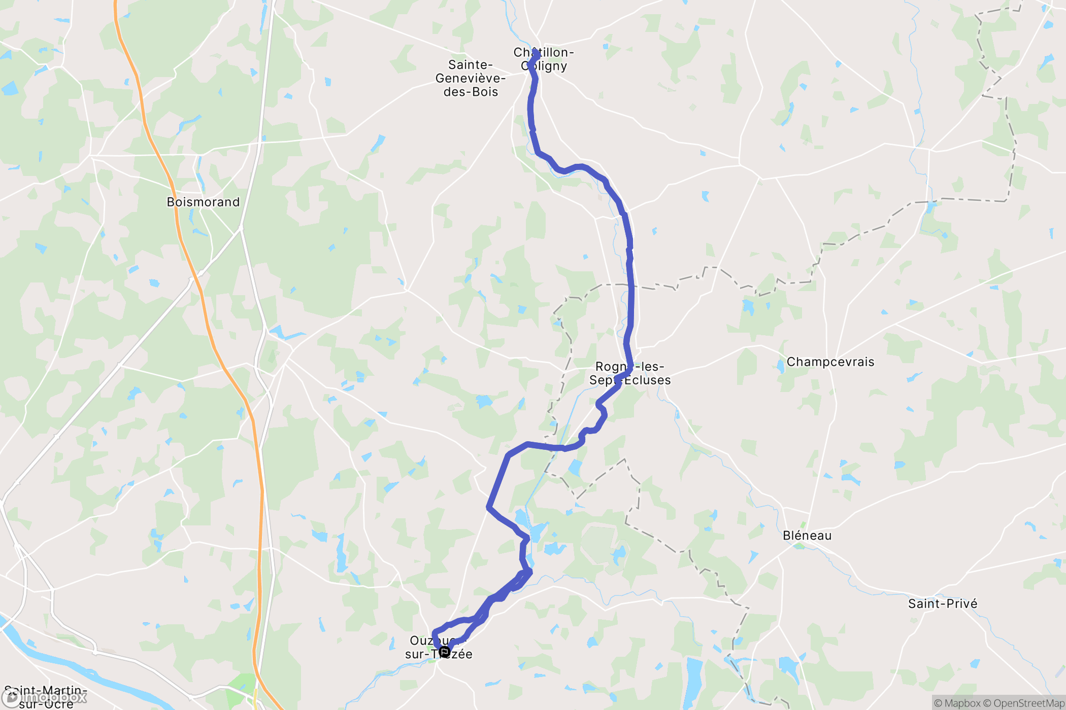 Ouzouer-sur-Trézée : carte du parcours de randonnée - France