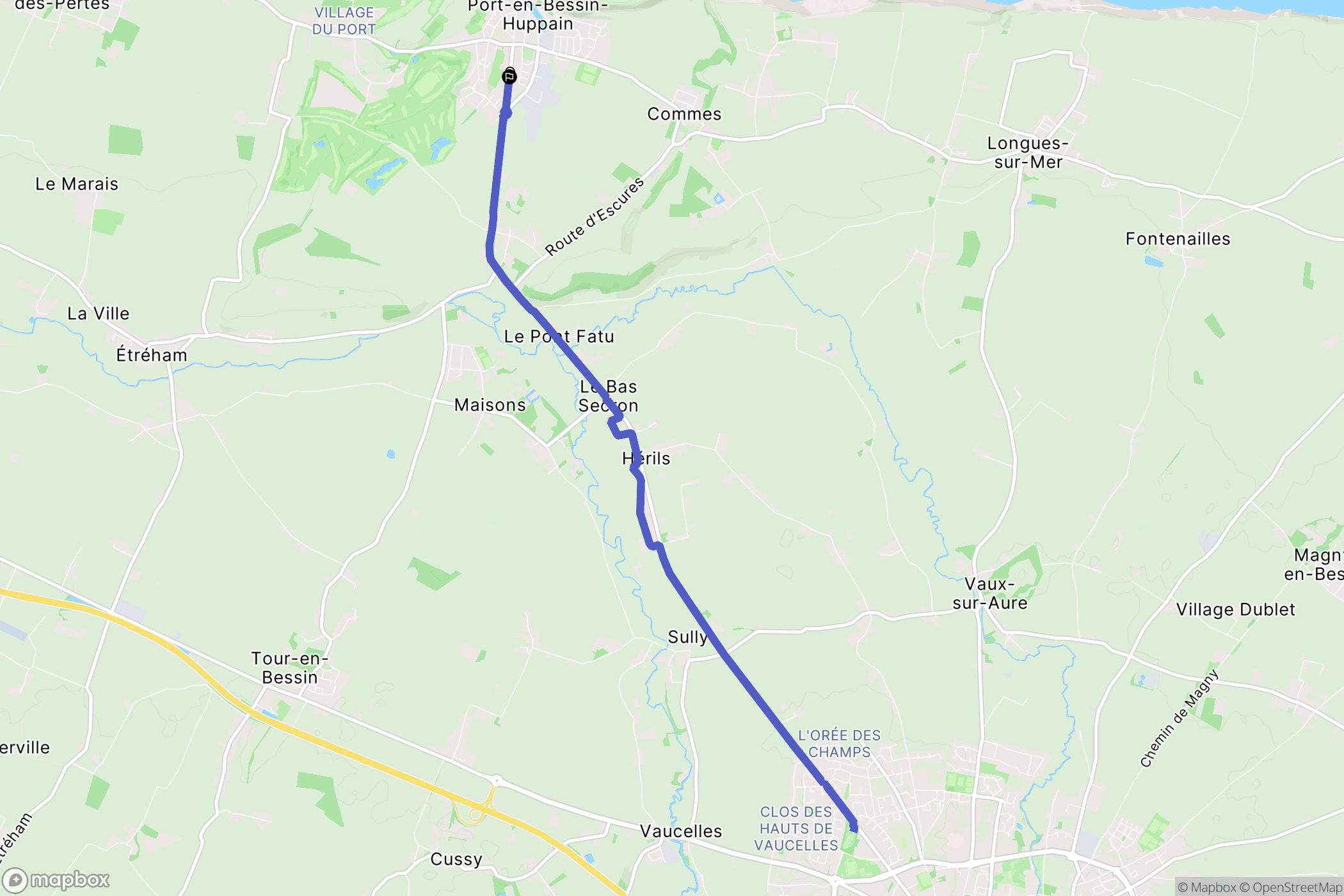 Port-en-Bessin-Huppain : carte du parcours de randonnée - France