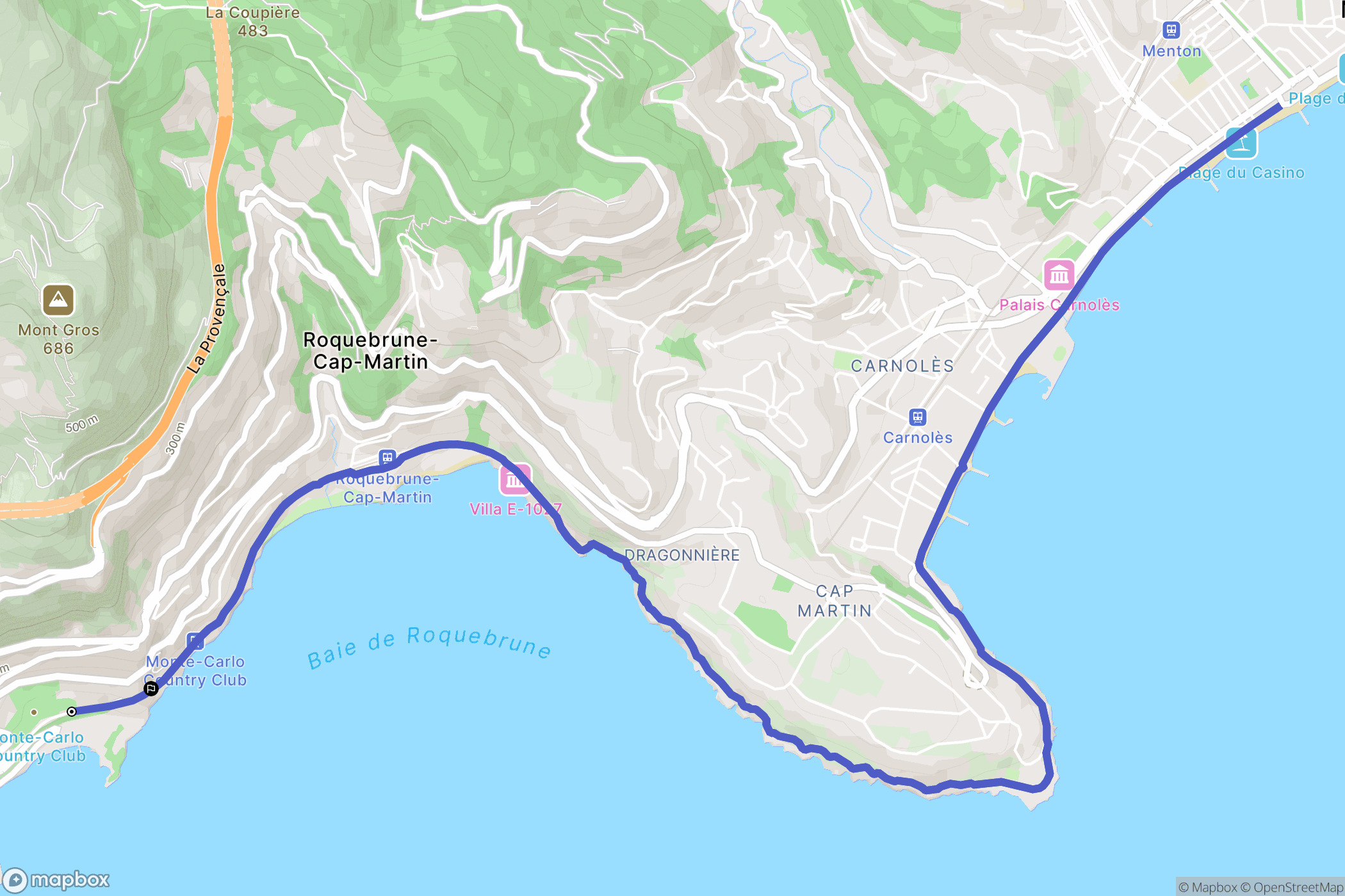 Roquebrune-Cap-Martin : carte du parcours de randonnée - France