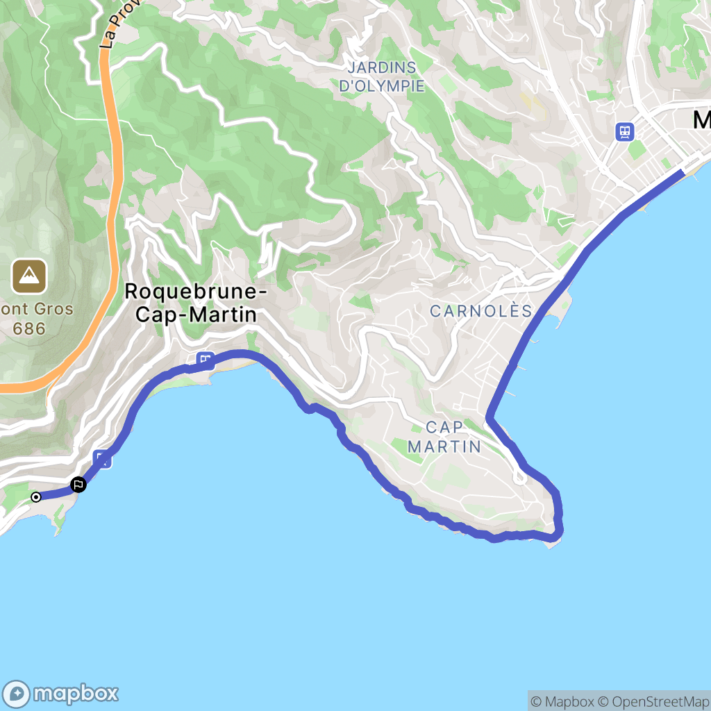 Roquebrune-Cap-Martin : carte du parcours de randonnée - France