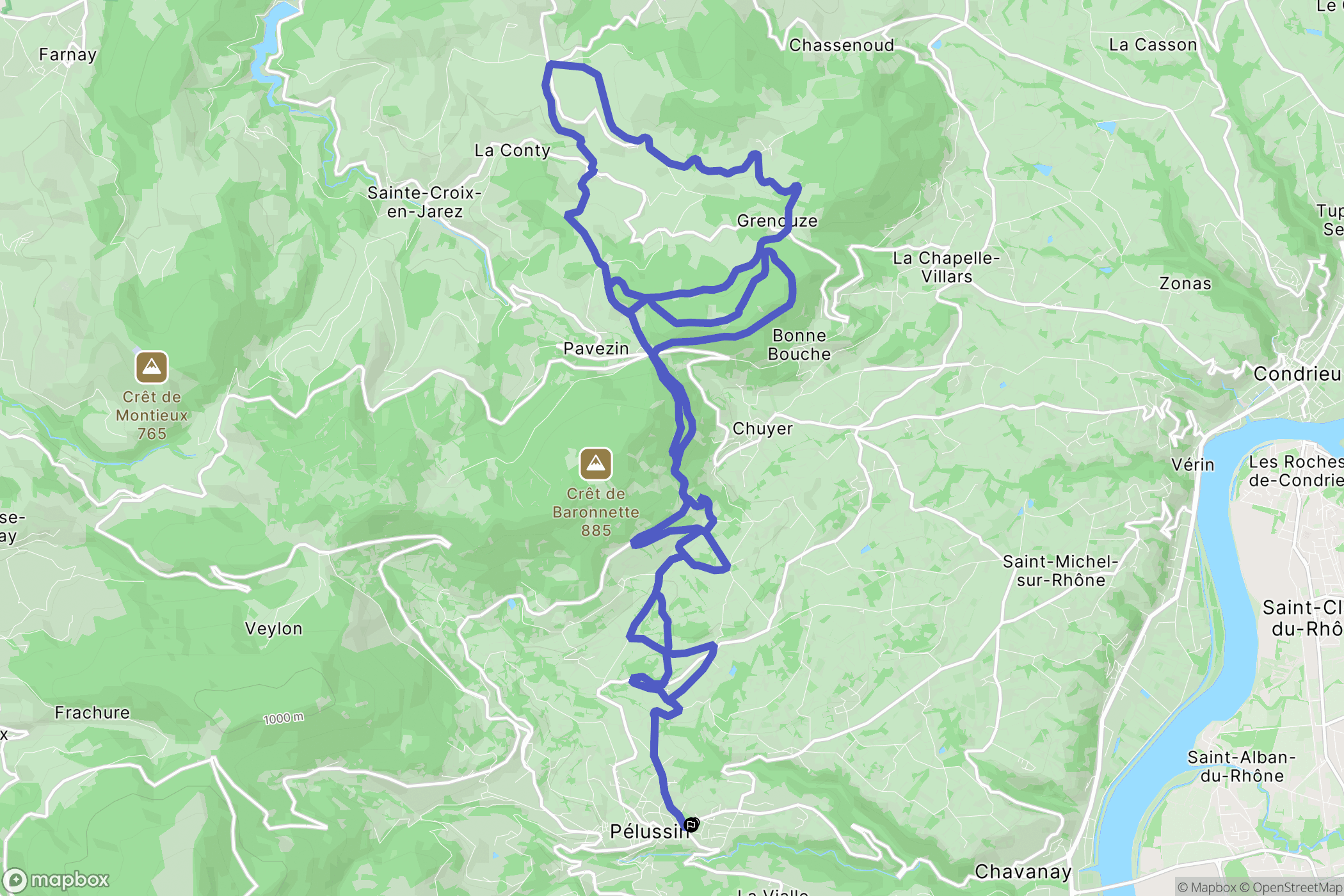 Pélussin : carte du parcours de randonnée - France
