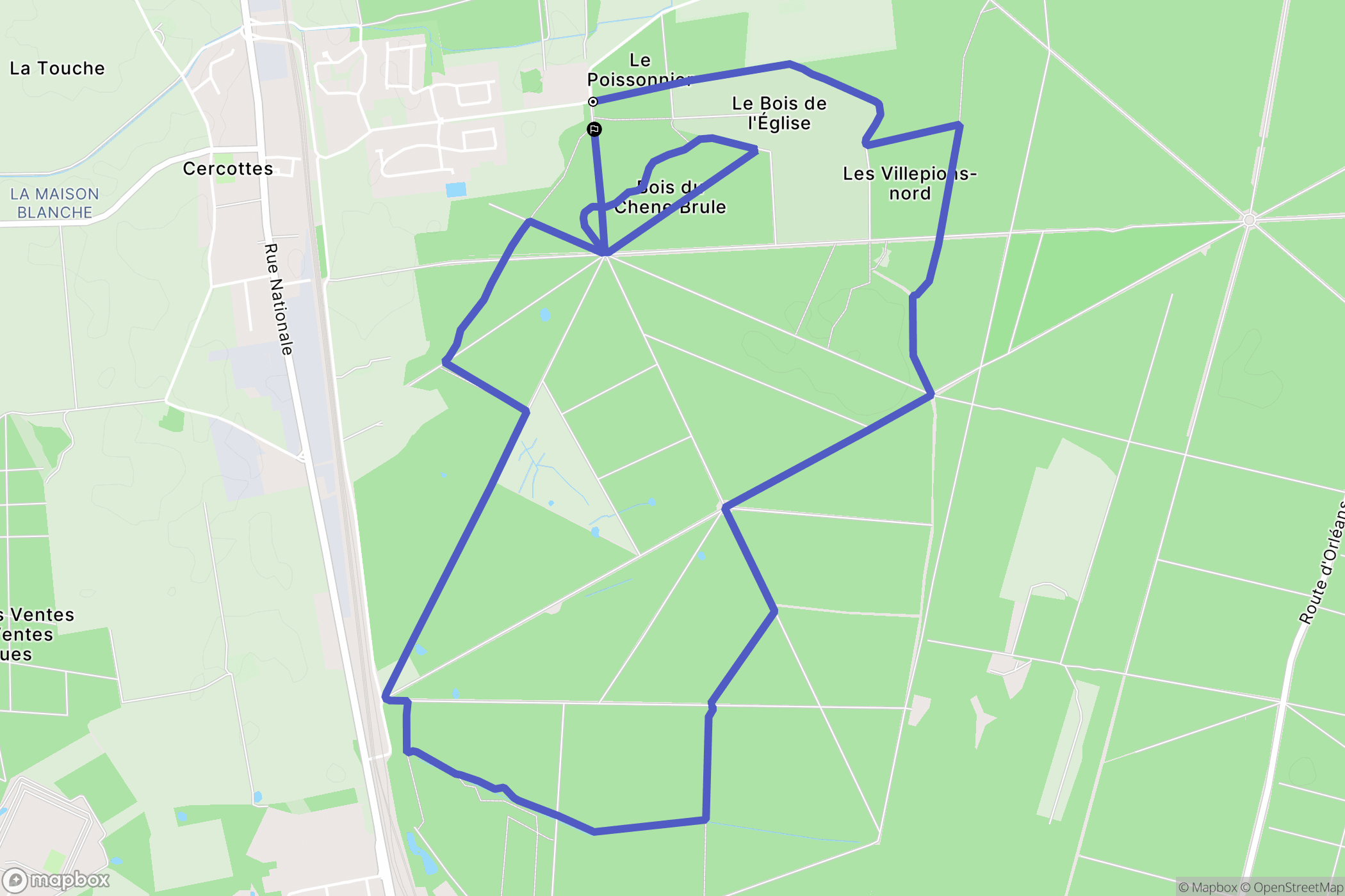 Cercottes : carte du parcours de randonnée - France