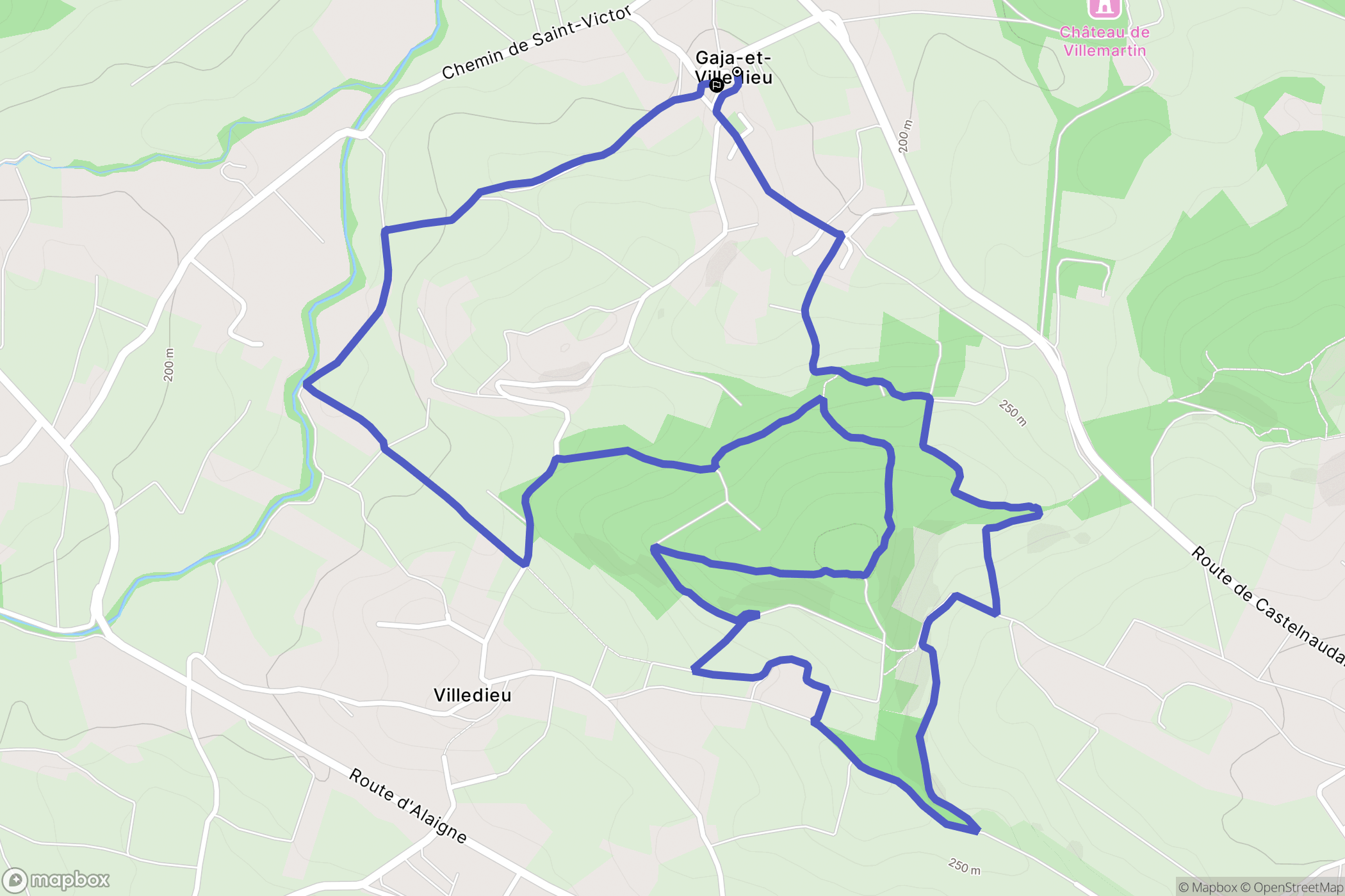 Gaja-et-Villedieu : carte du parcours de randonnée - France