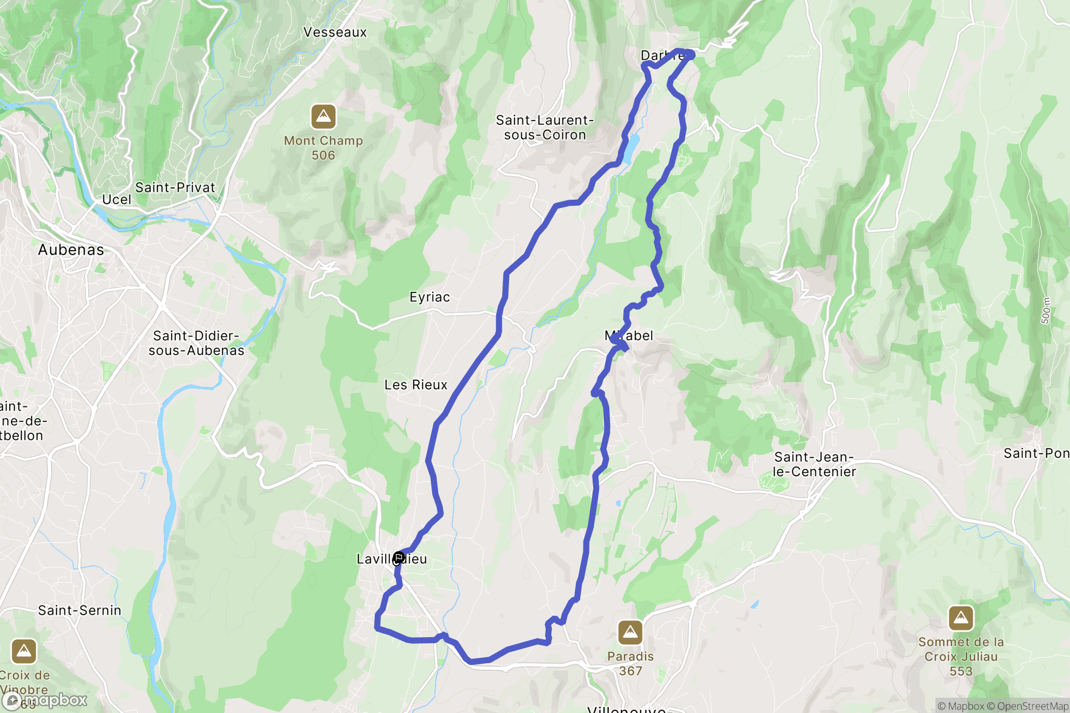 Lavilledieu : carte du parcours de randonnée - France