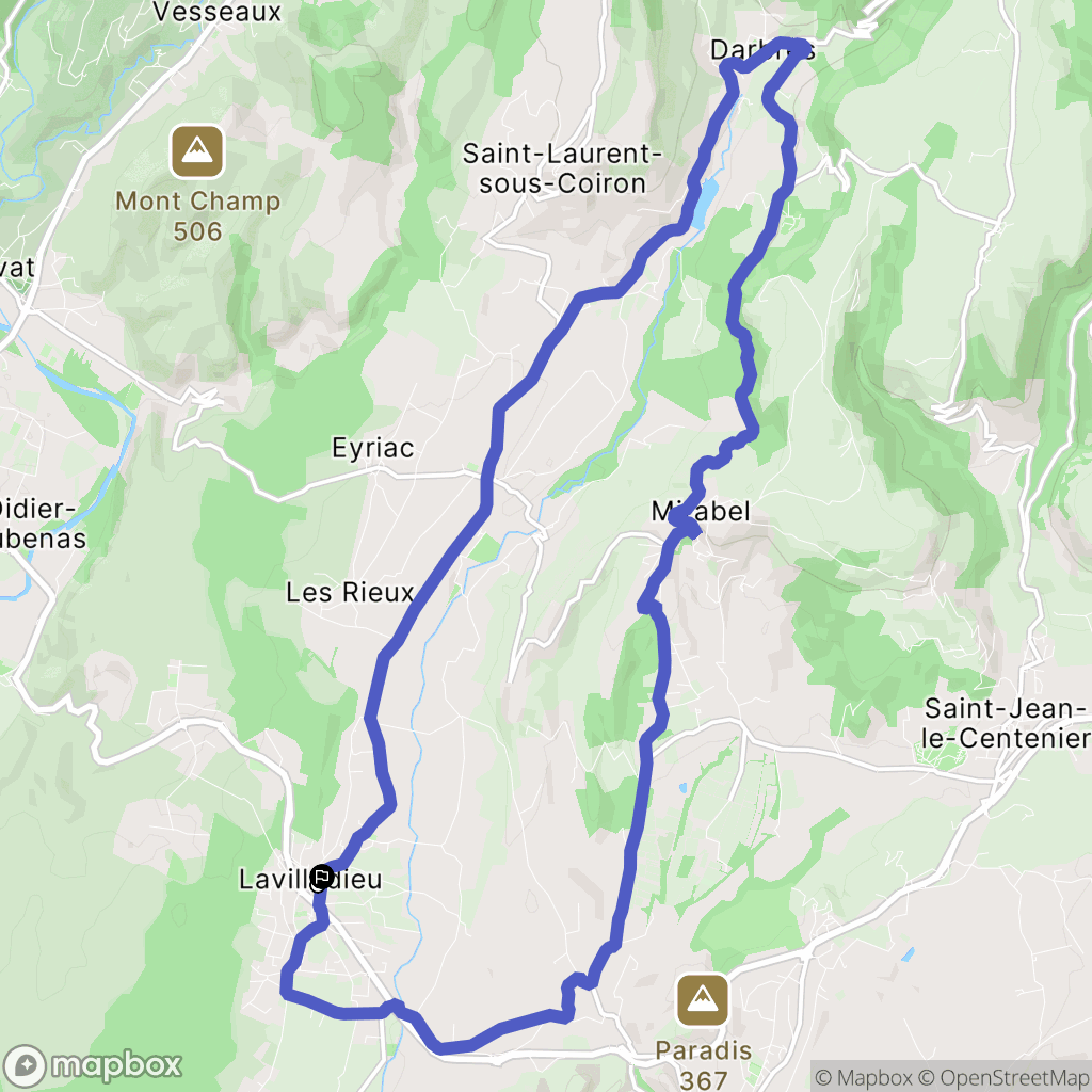 Lavilledieu : carte du parcours de randonnée - France