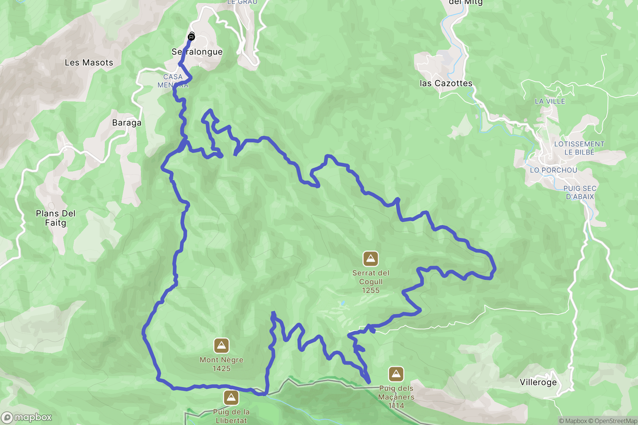 Serralongue : carte du parcours de randonnée - France