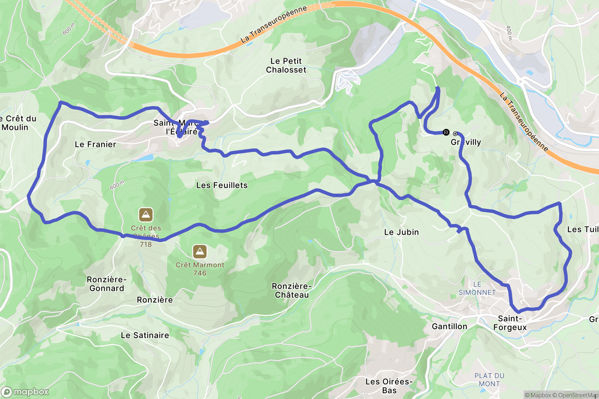 Saint-Forgeux : carte du parcours de randonnée - France