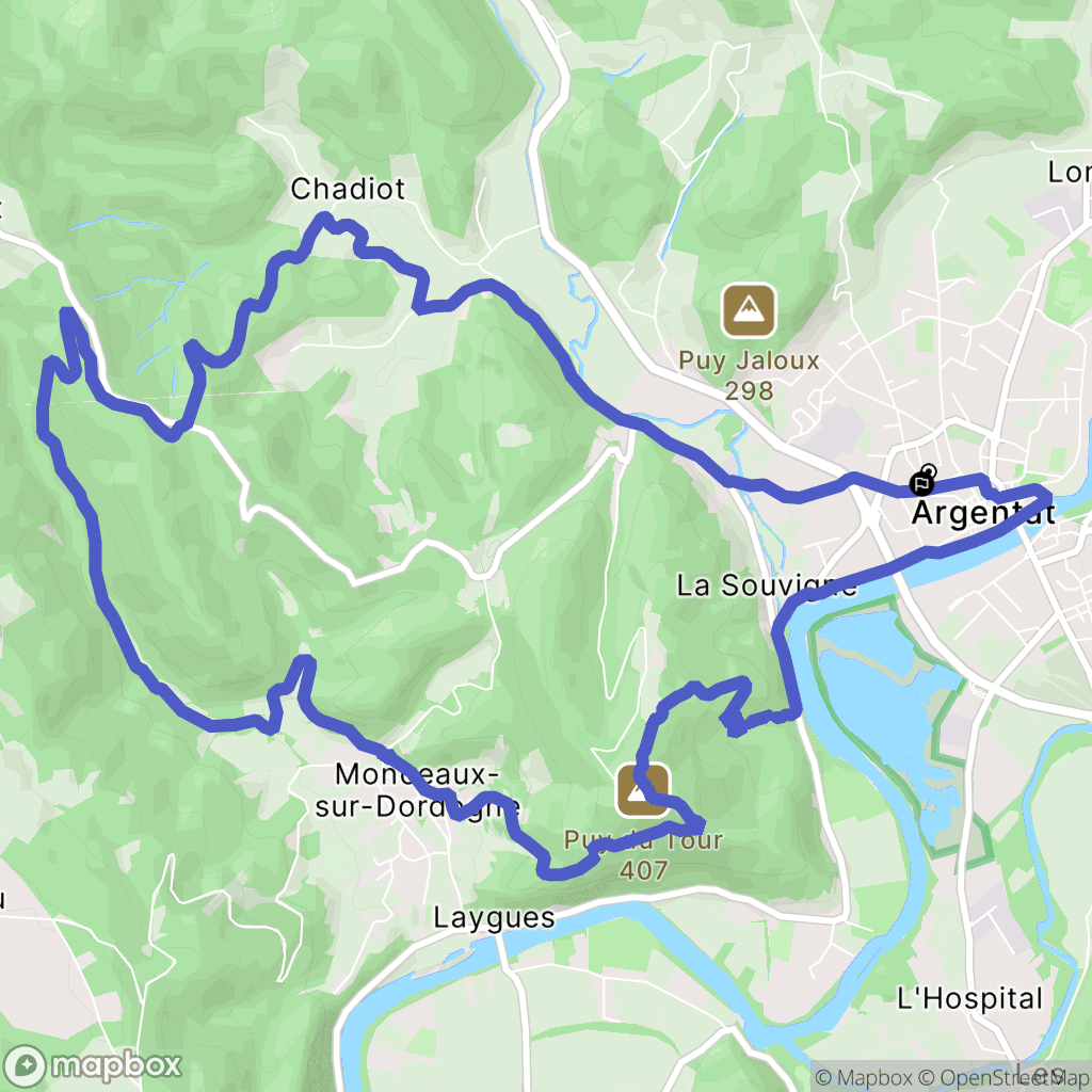 Argentat-sur-Dordogne : carte du parcours de randonnée - France