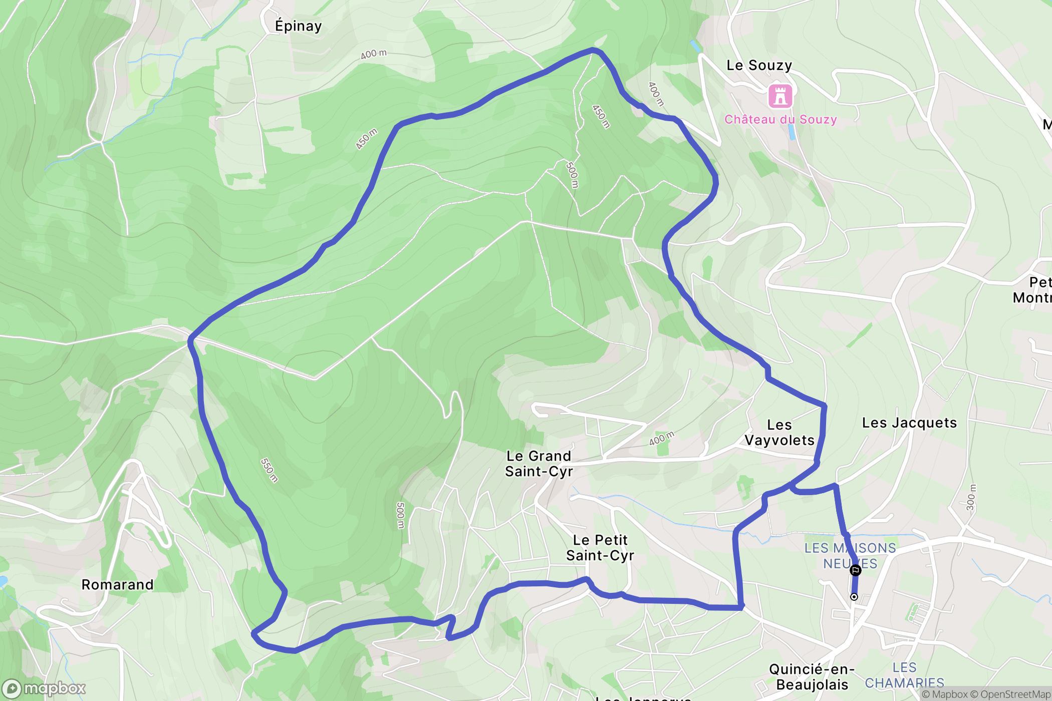 Quincié-en-Beaujolais : carte du parcours de randonnée - France