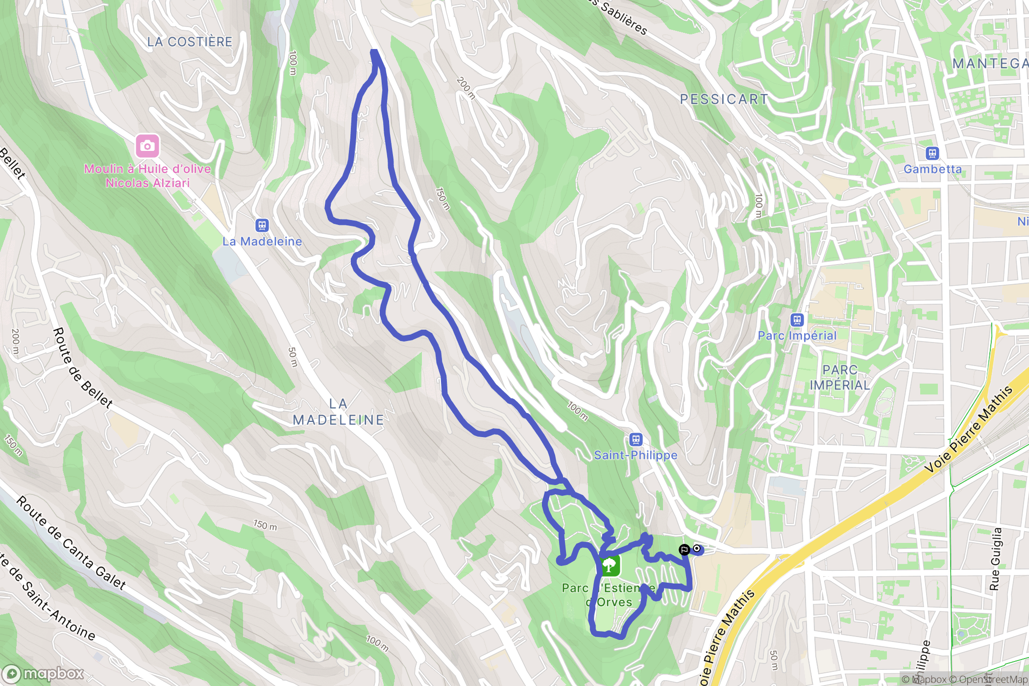 Nice : carte du parcours de randonnée - France