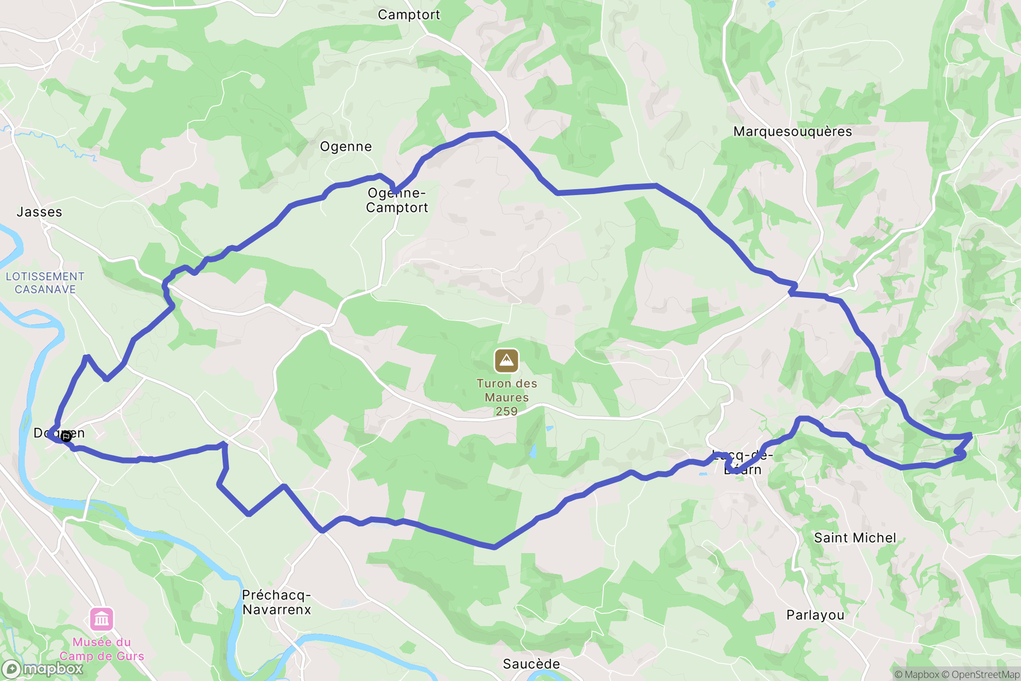 Dognen : carte du parcours de randonnée - France