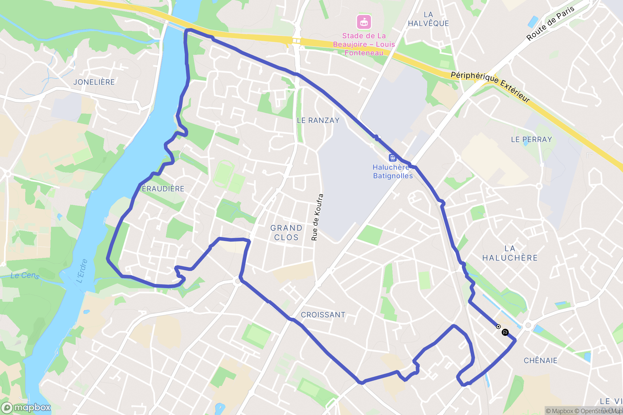 Nantes : carte du parcours de randonnée - France