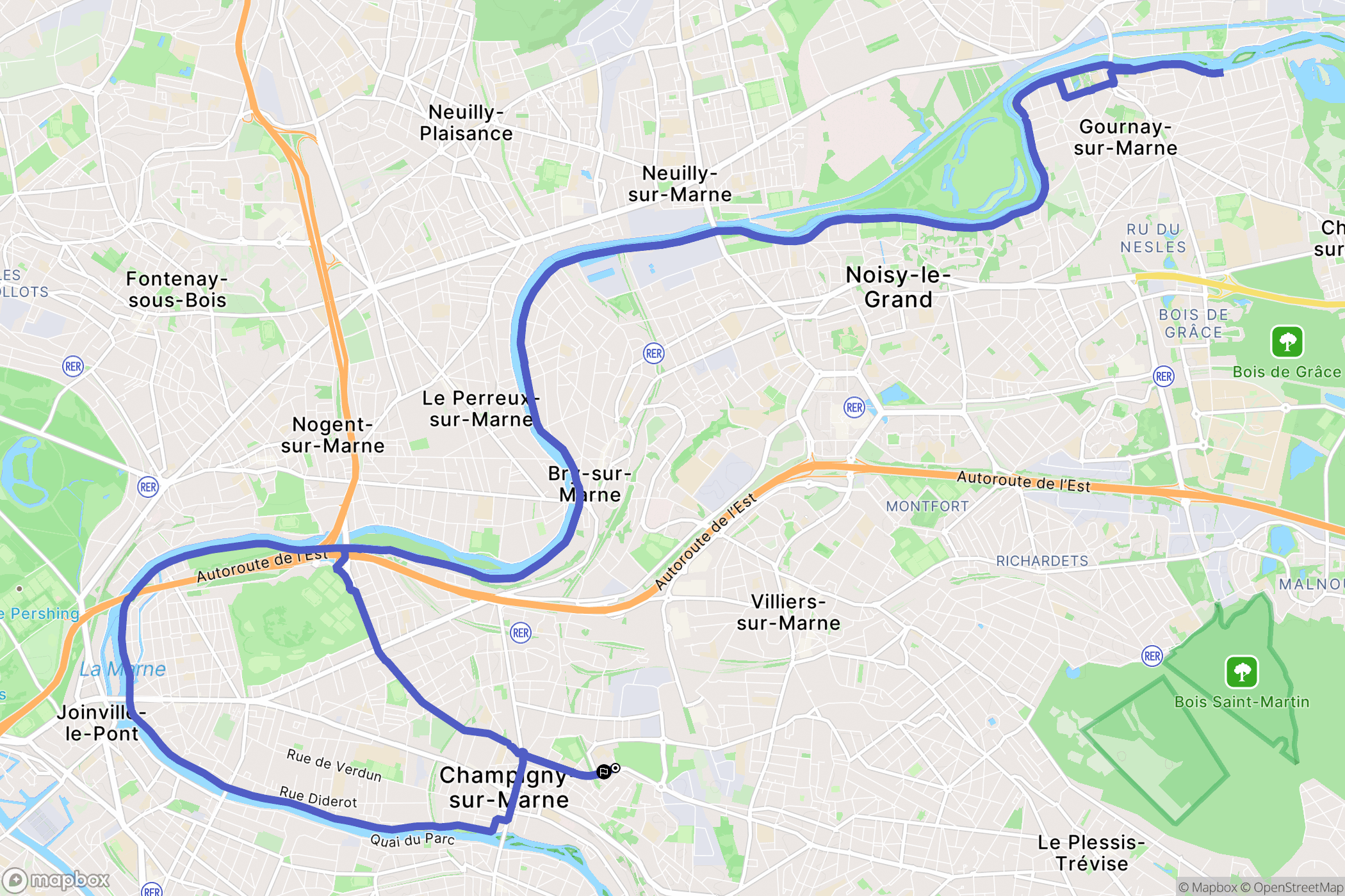 Champigny-sur-Marne : carte du parcours de randonnée - France