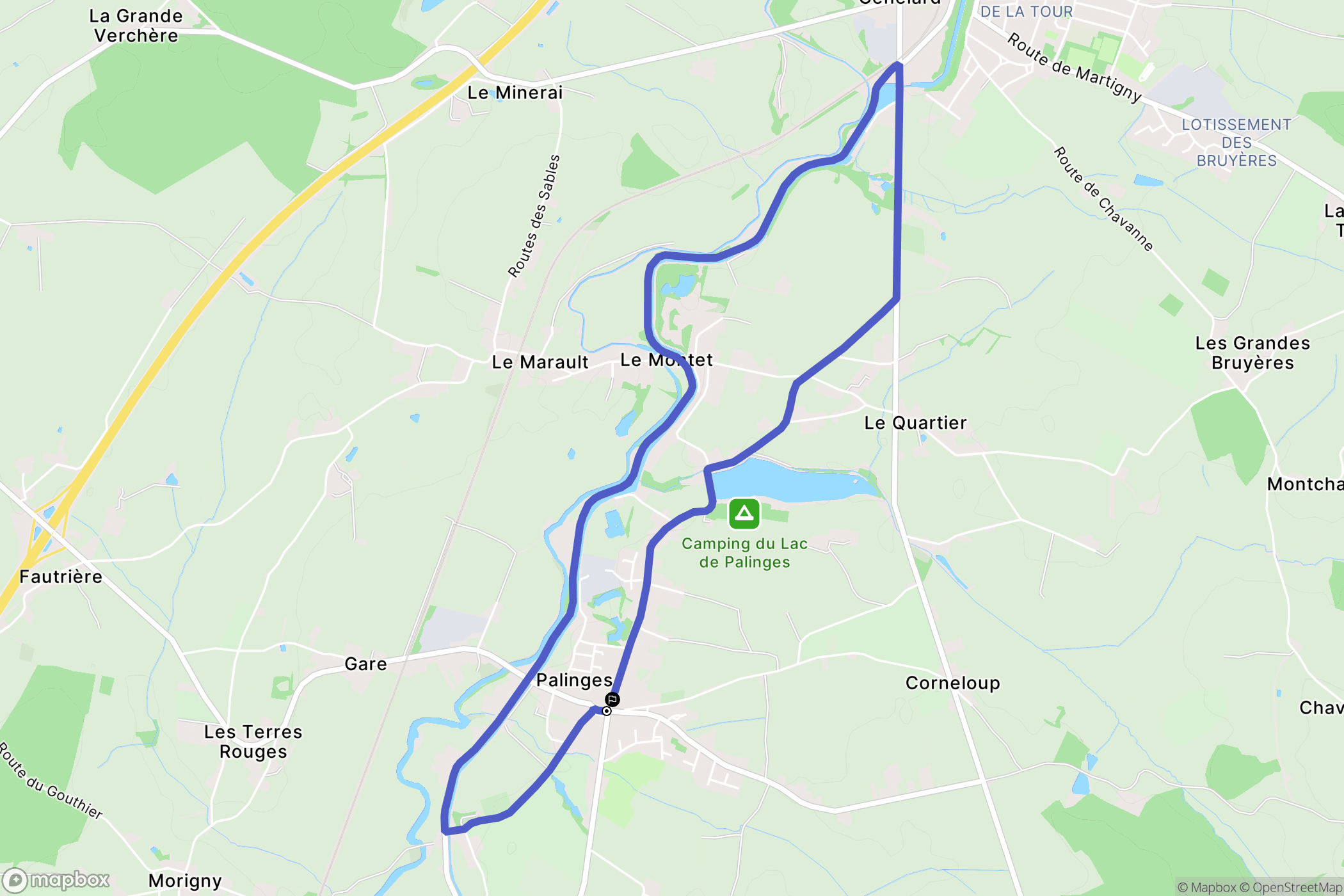Palinges : carte du parcours de randonnée - France