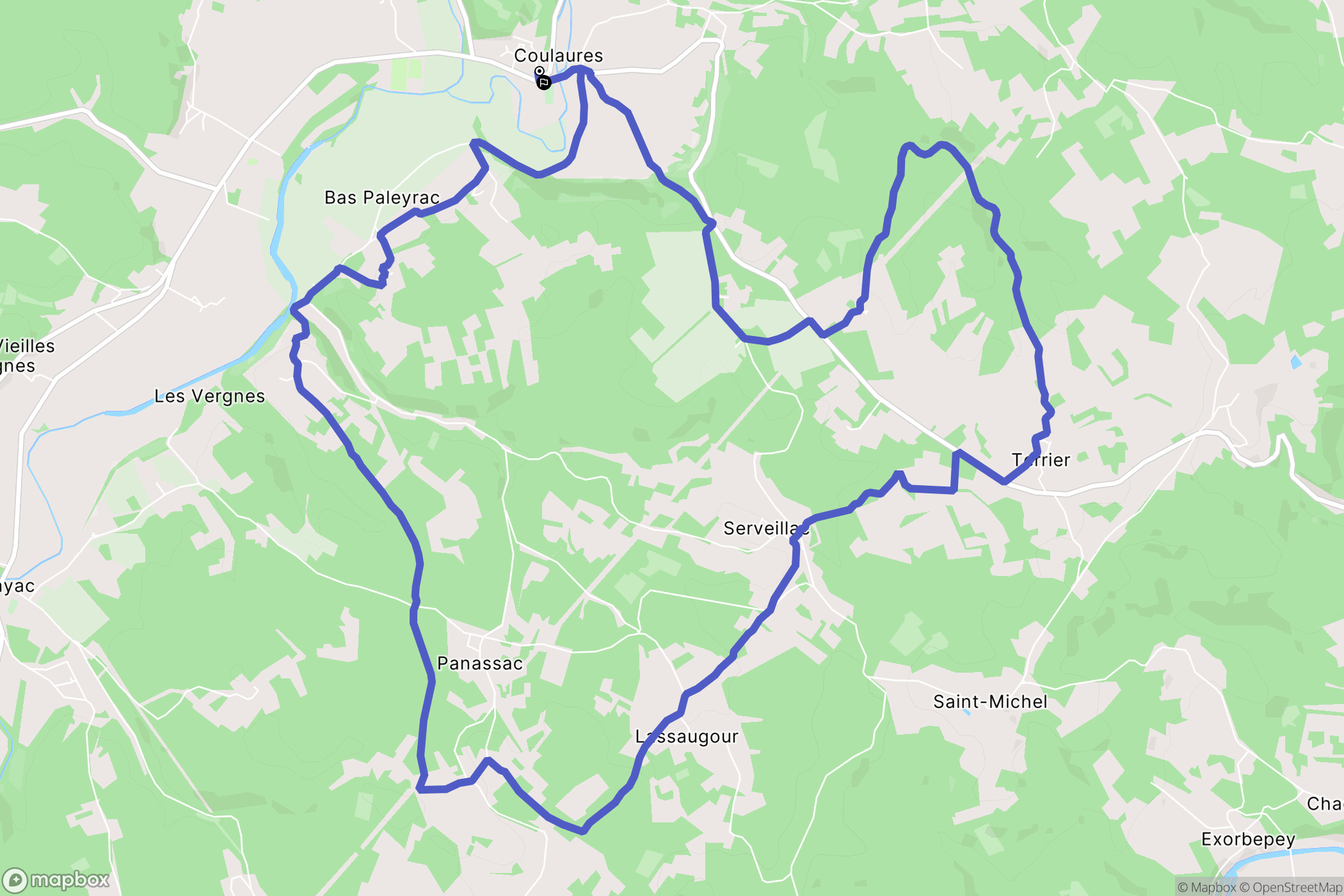 Coulaures : carte du parcours de randonnée - France