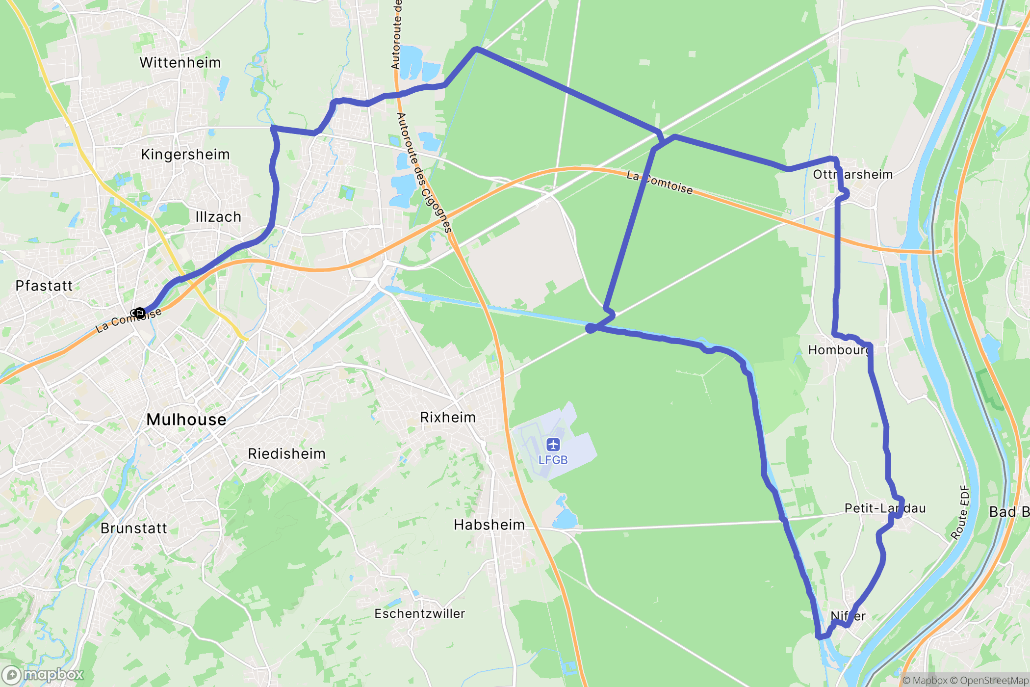 Mulhouse : carte du parcours de randonnée - France