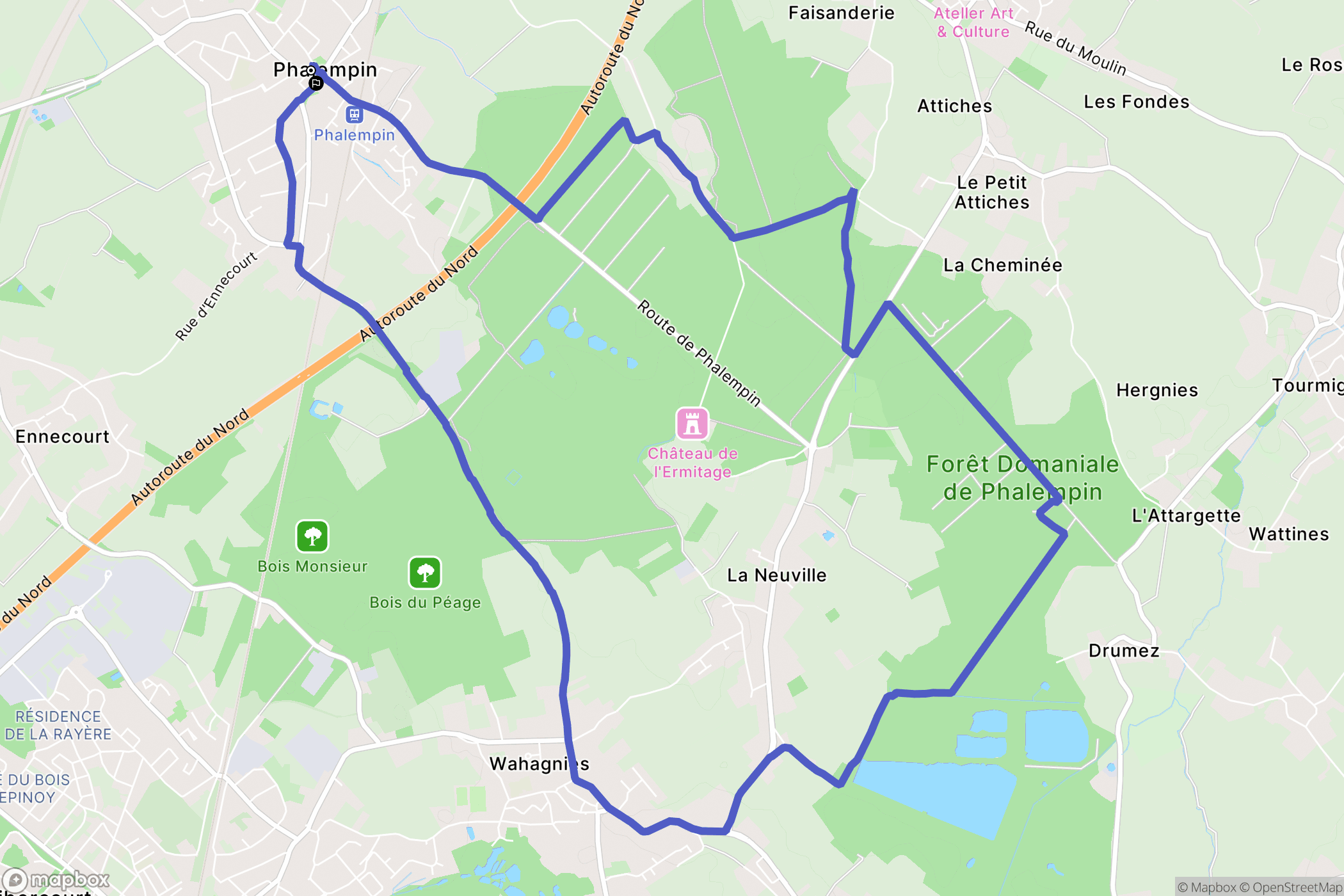 Phalempin : carte du parcours de randonnée - France