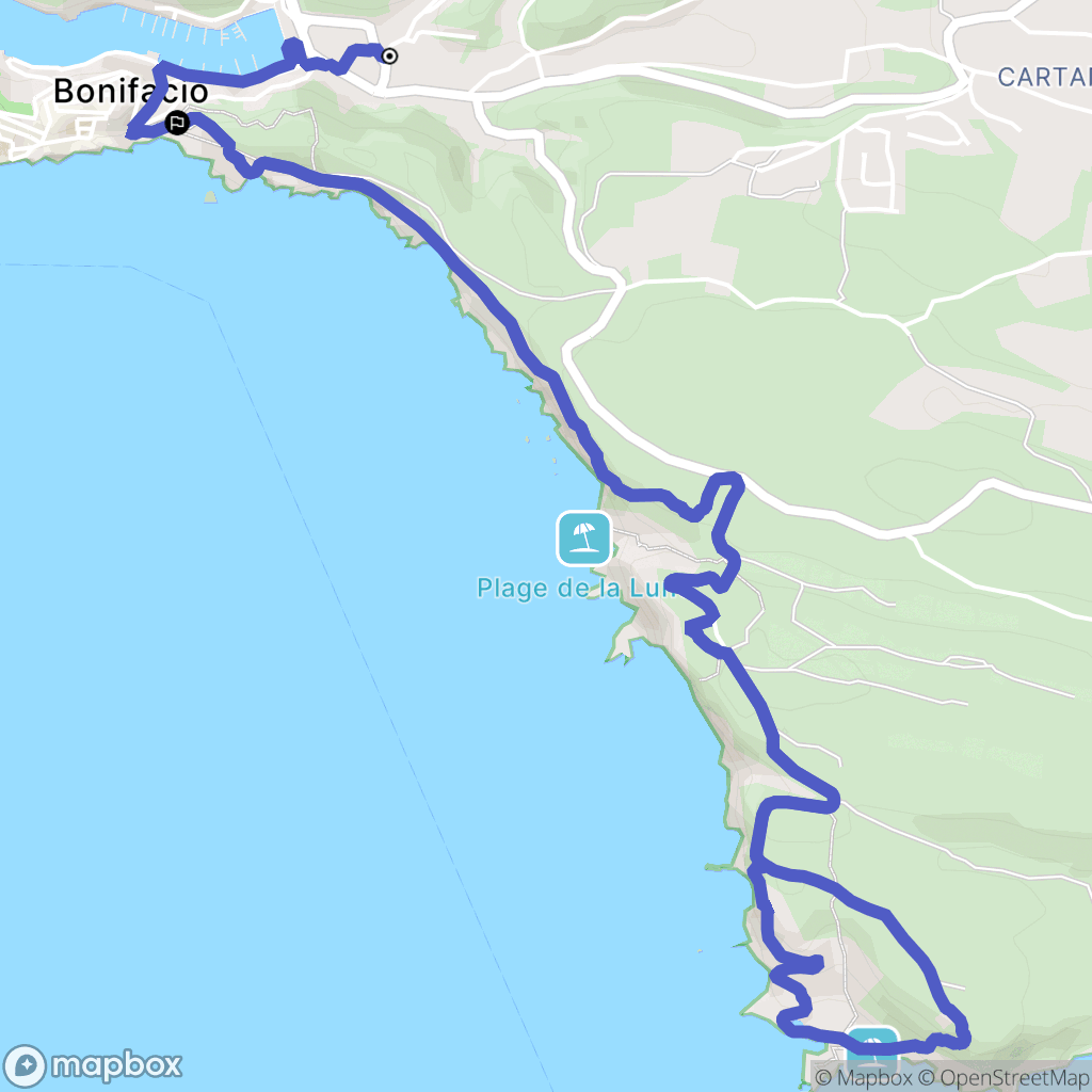 Bonifacio : carte du parcours de randonnée - France