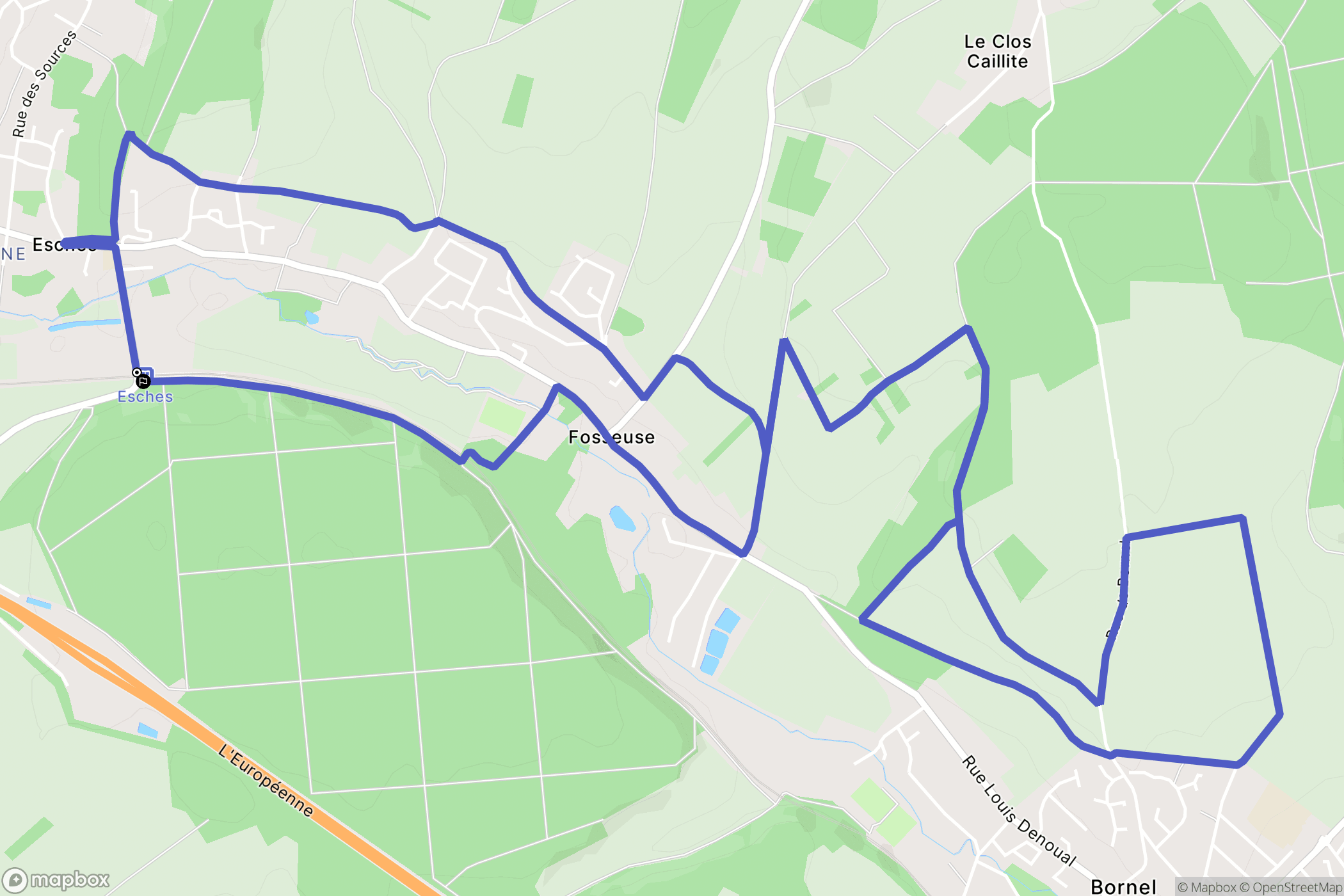 Esches : carte du parcours de randonnée - France