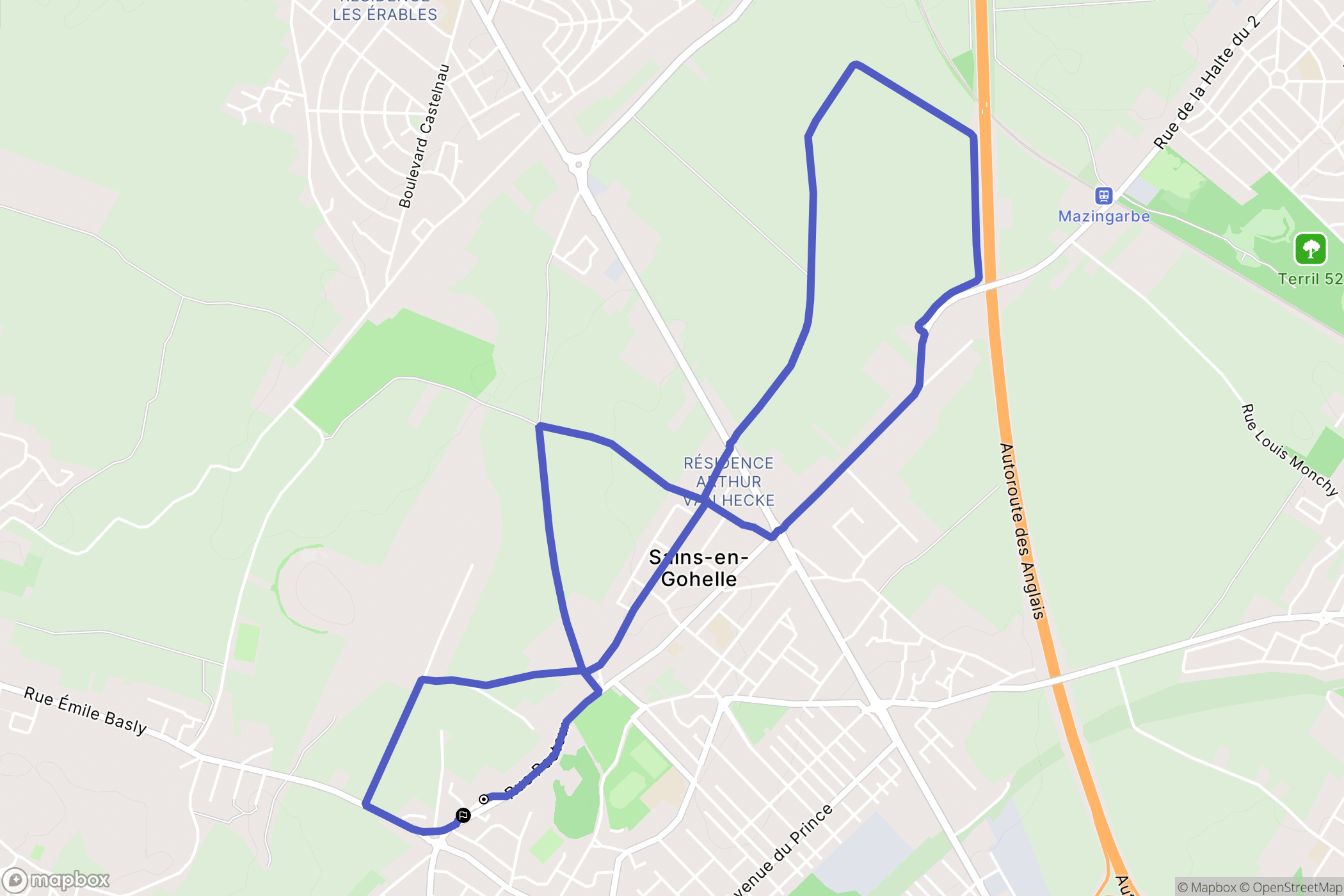 Sains-en-Gohelle : carte du parcours de randonnée - France