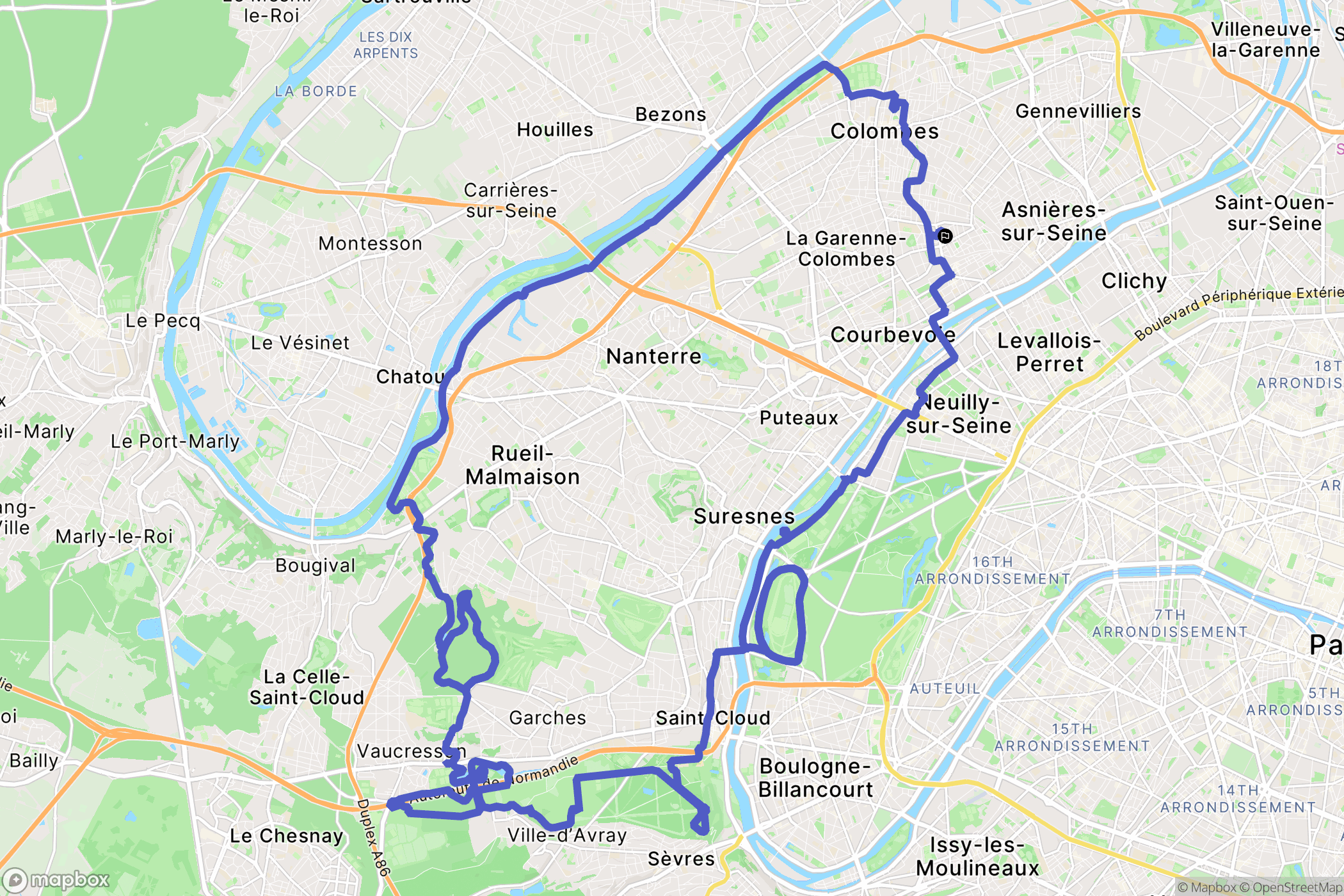 Asnières-sur-Seine : carte du parcours de randonnée - France