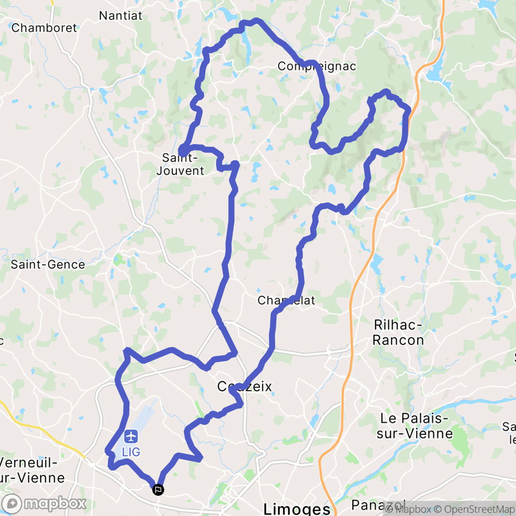 Limoges : carte du parcours de randonnée - France