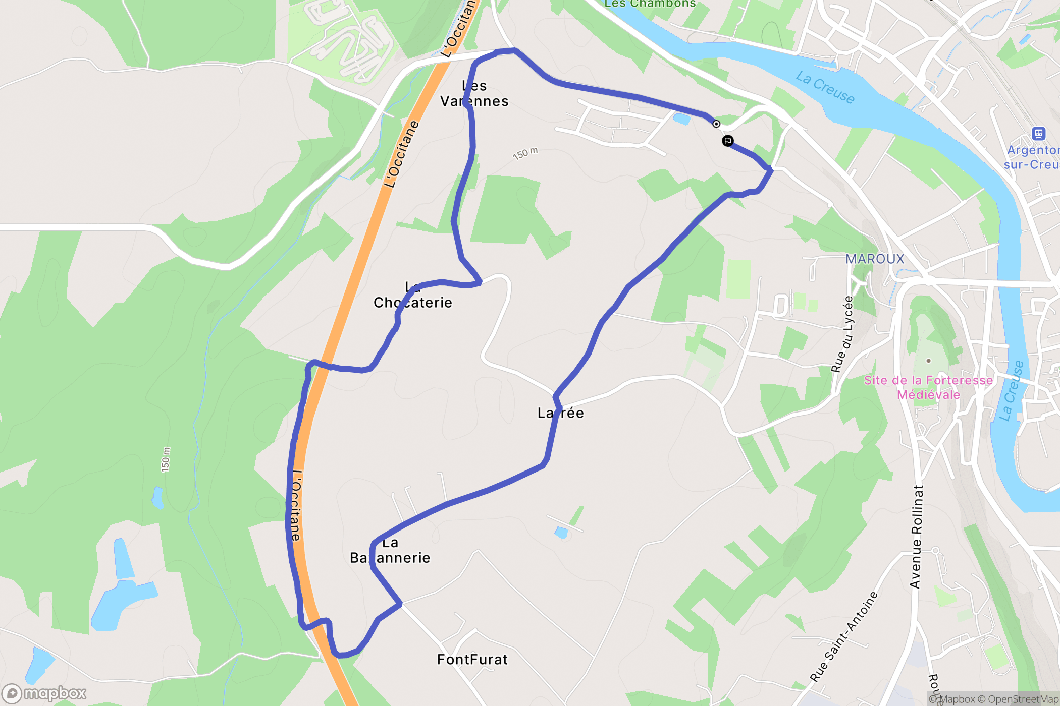 Argenton-sur-Creuse : carte du parcours de randonnée - France