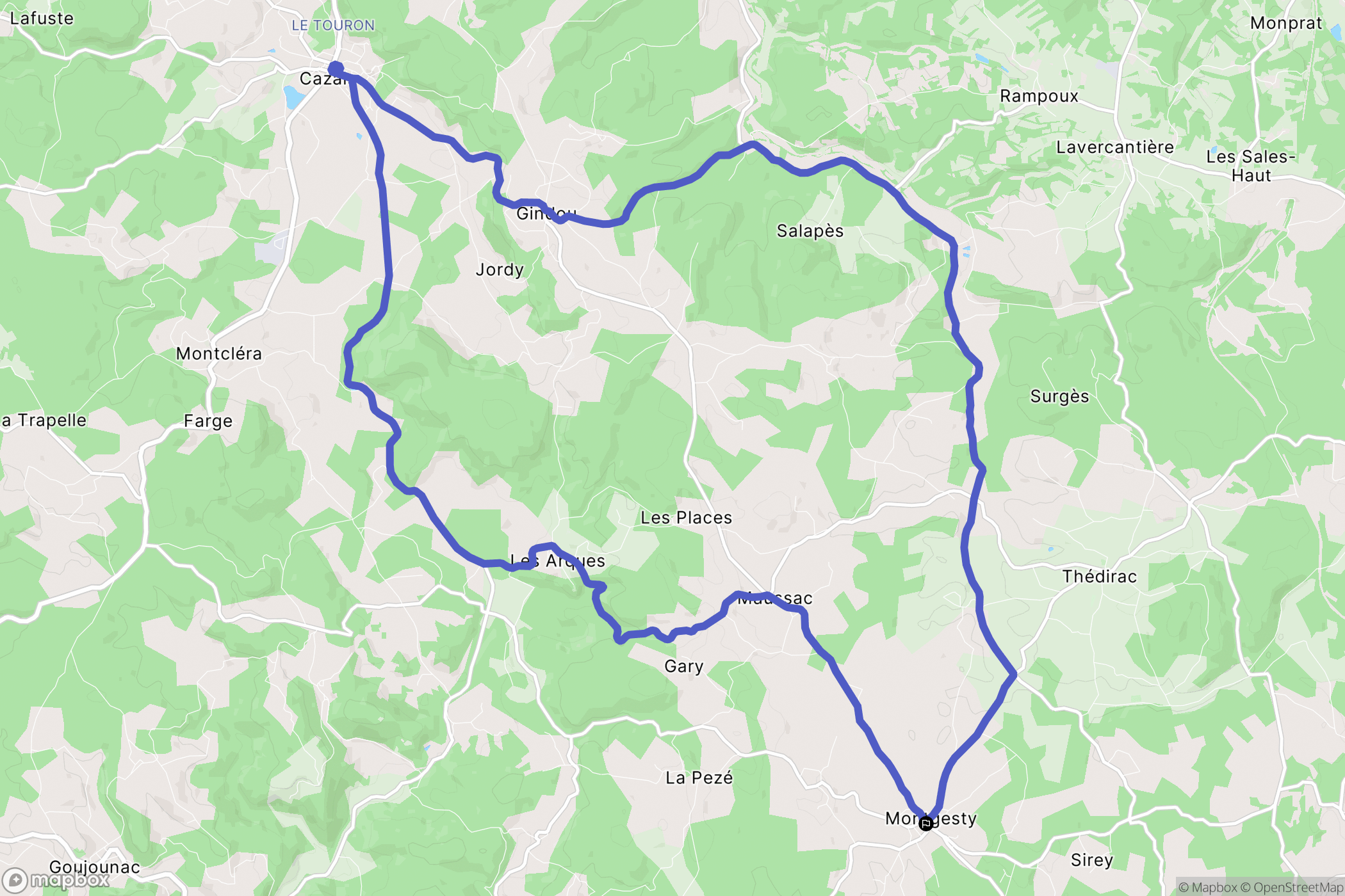 Montgesty : carte du parcours de randonnée - France