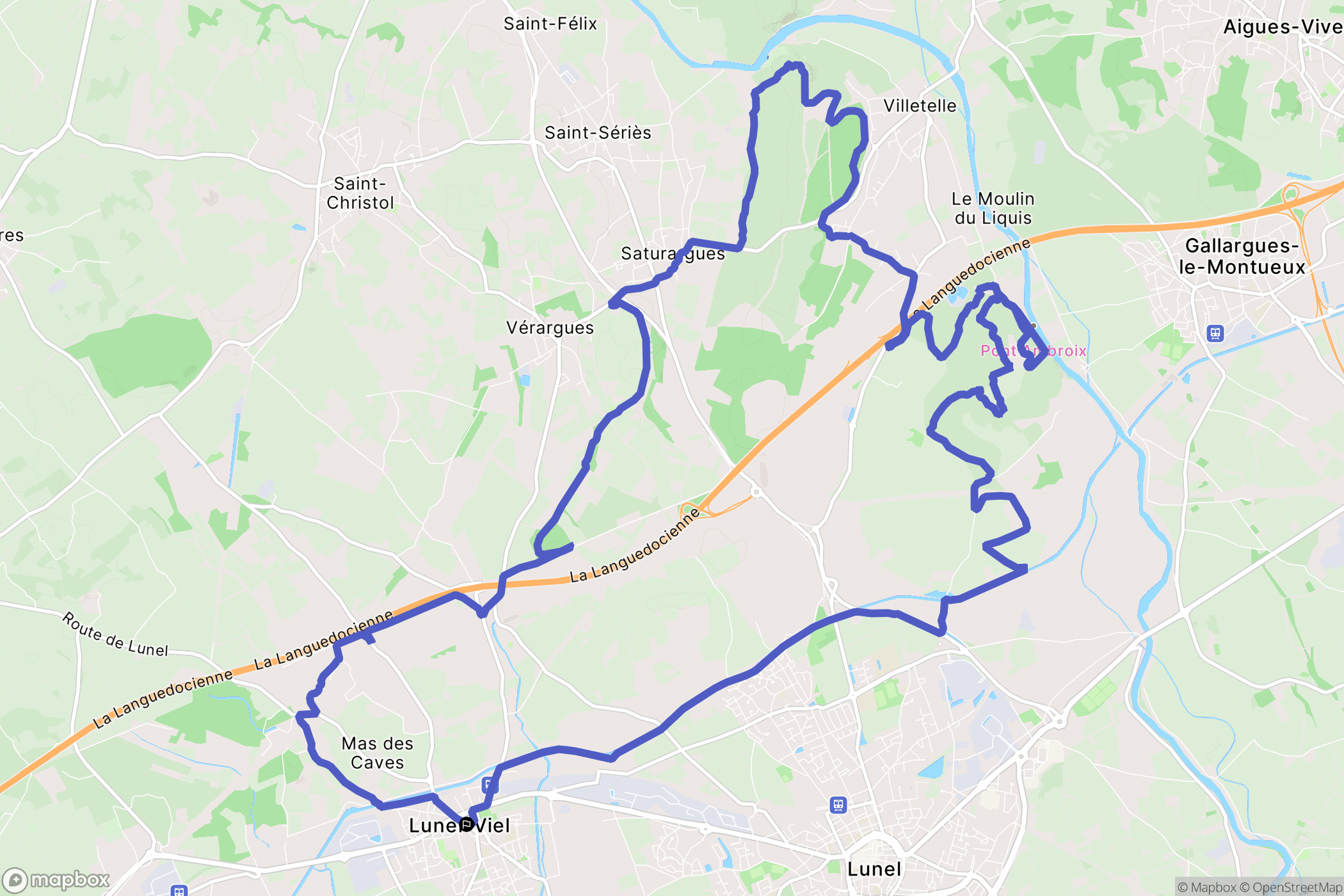 Lunel-Viel : carte du parcours de randonnée - France
